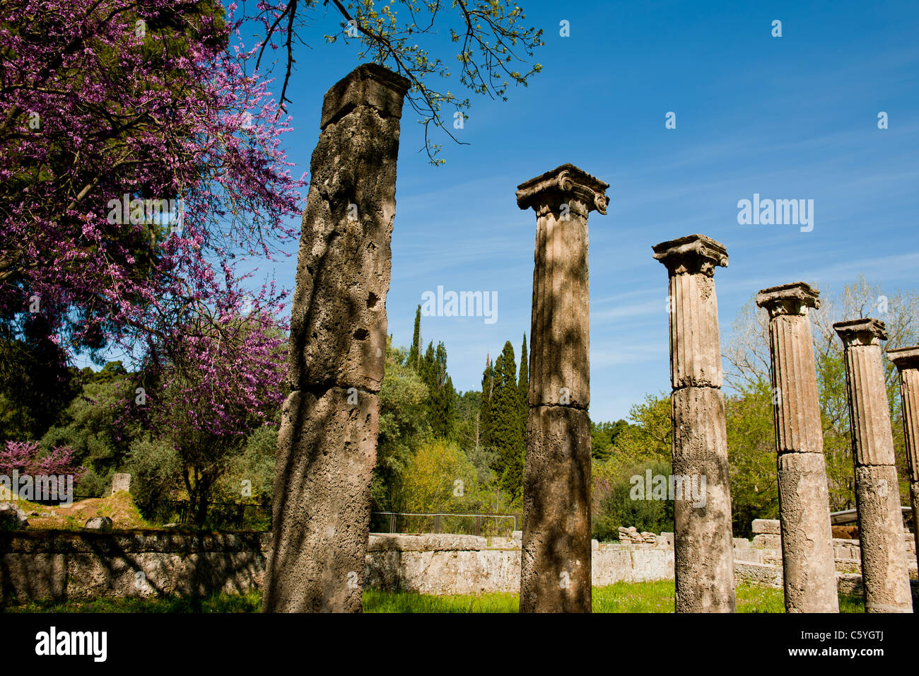 Olimpia antica,casa in Grecia i giochi 776 BC,sito archeologico e museo,palestra,Palaestra,Wrestling scuola,Katakolon,Grecia Foto Stock