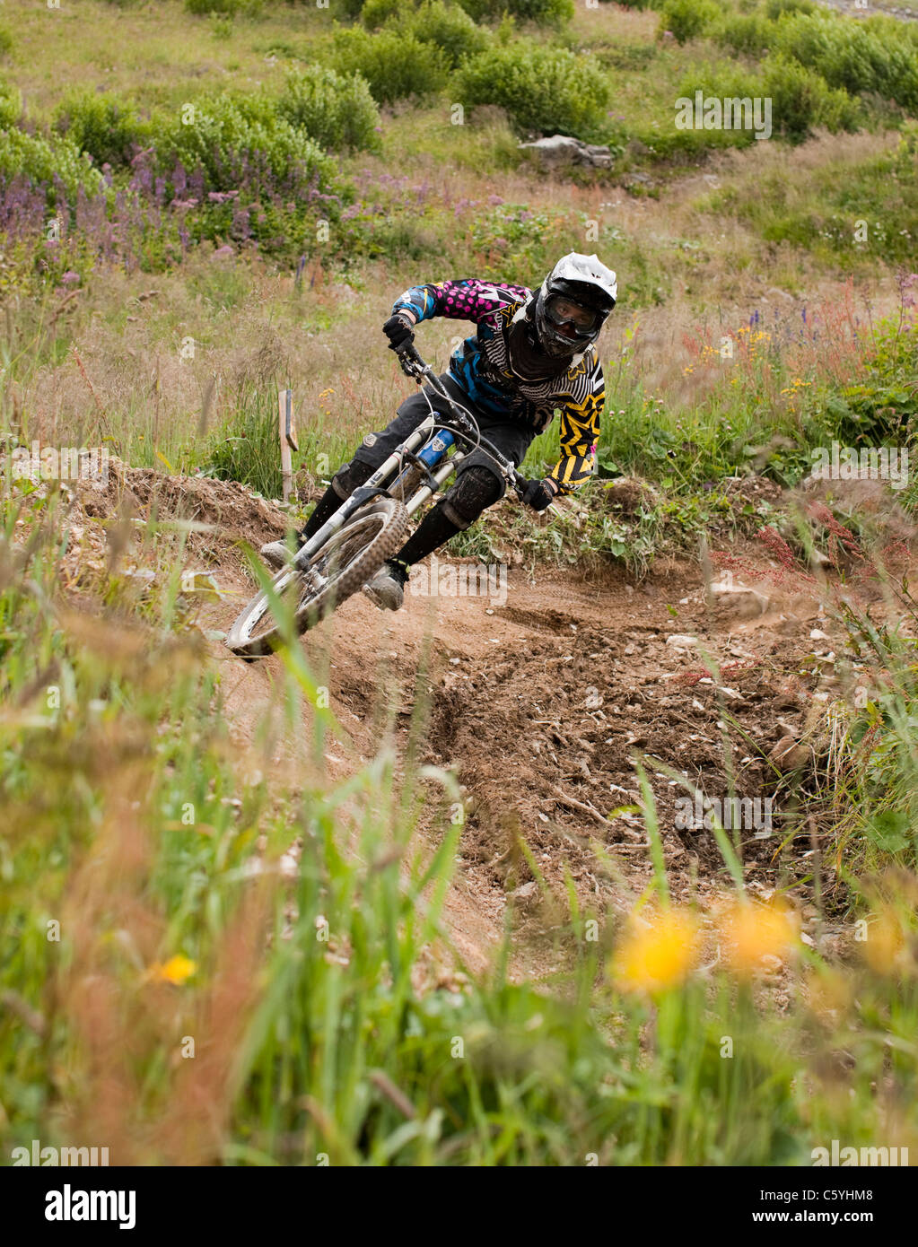 Discesa con la mountain bike. Avoriaz, Francia. Foto Stock