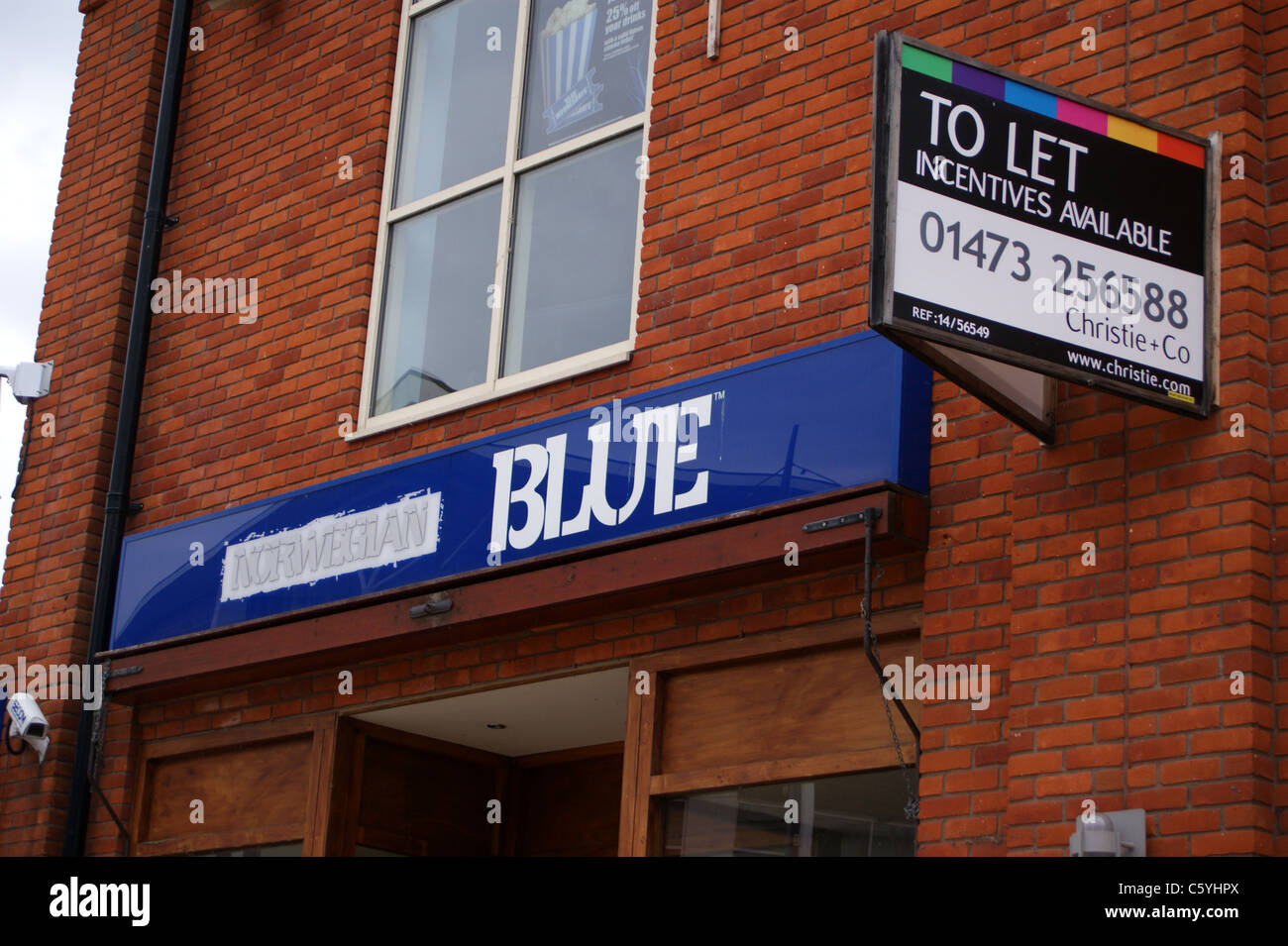 " Norvegesi Blue Bar" con "A LASCIARE" segno, Norwich, Norfolk Foto Stock