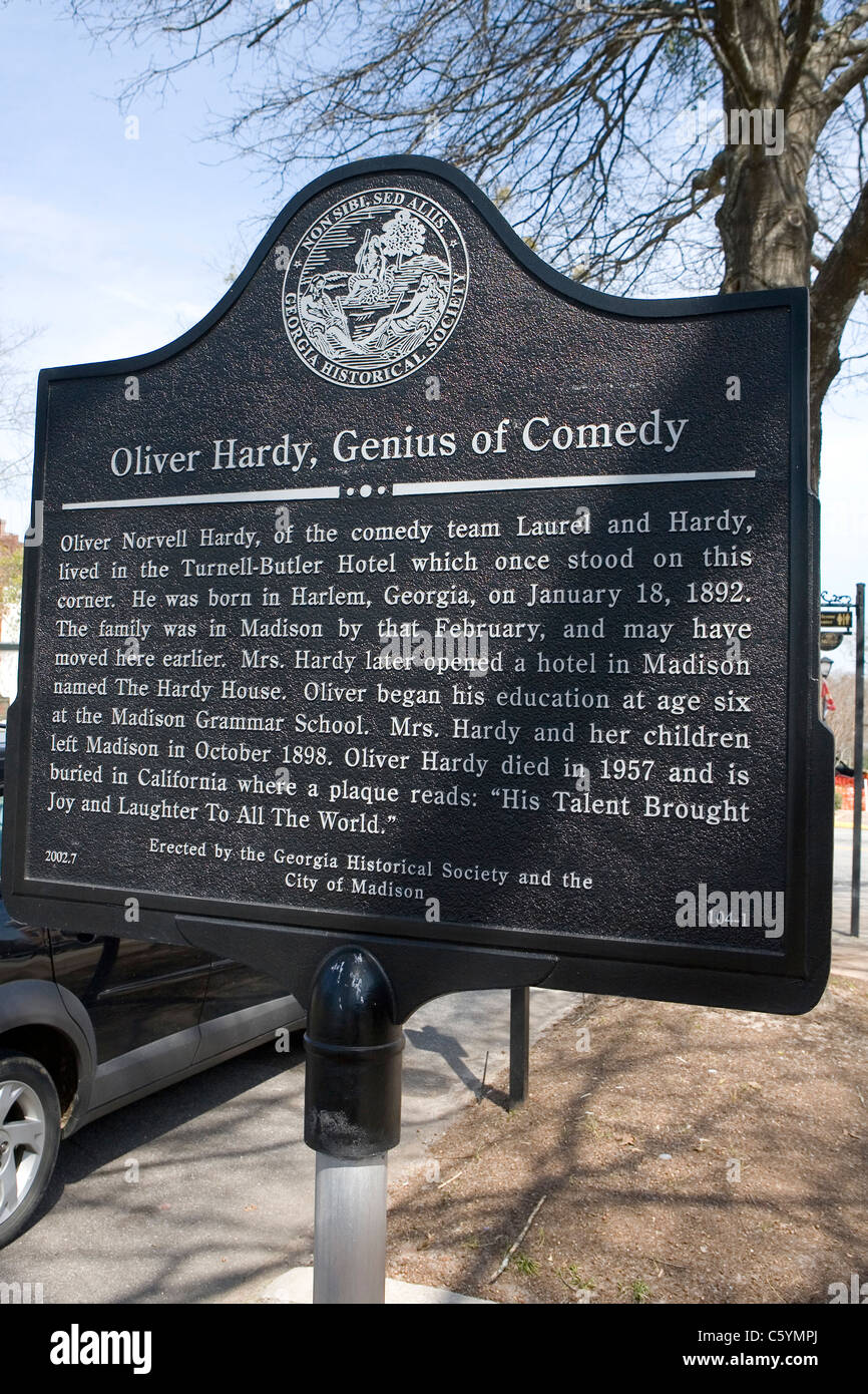 Oliver Hardy, genio della commedia. Oliver Norvell Hardy, della commedia team Laurel e Hardy, vissuto nell'Turnell-Butler Hotel. Foto Stock