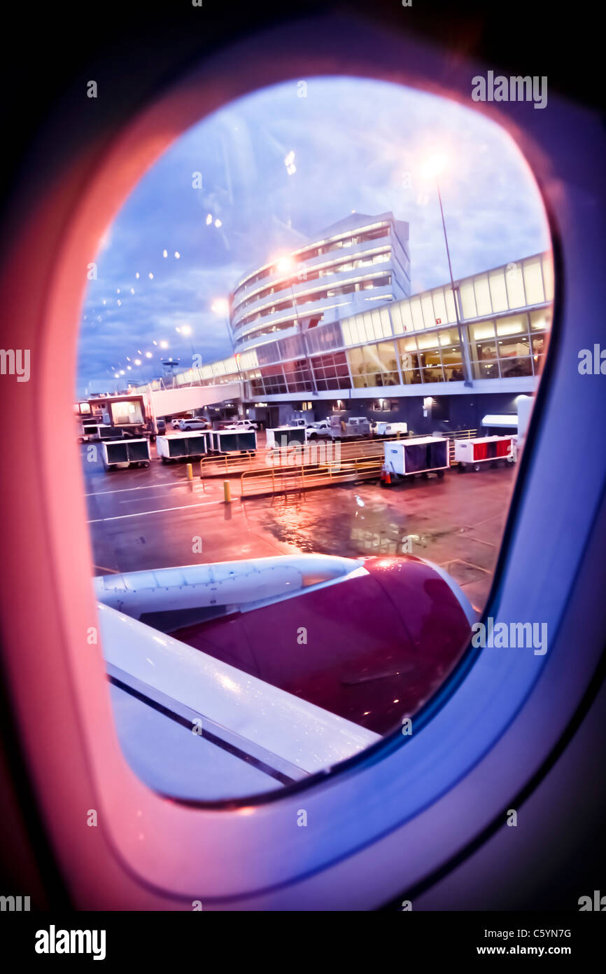 Finestra di aereo a aeroporto Sea-Tac Foto Stock