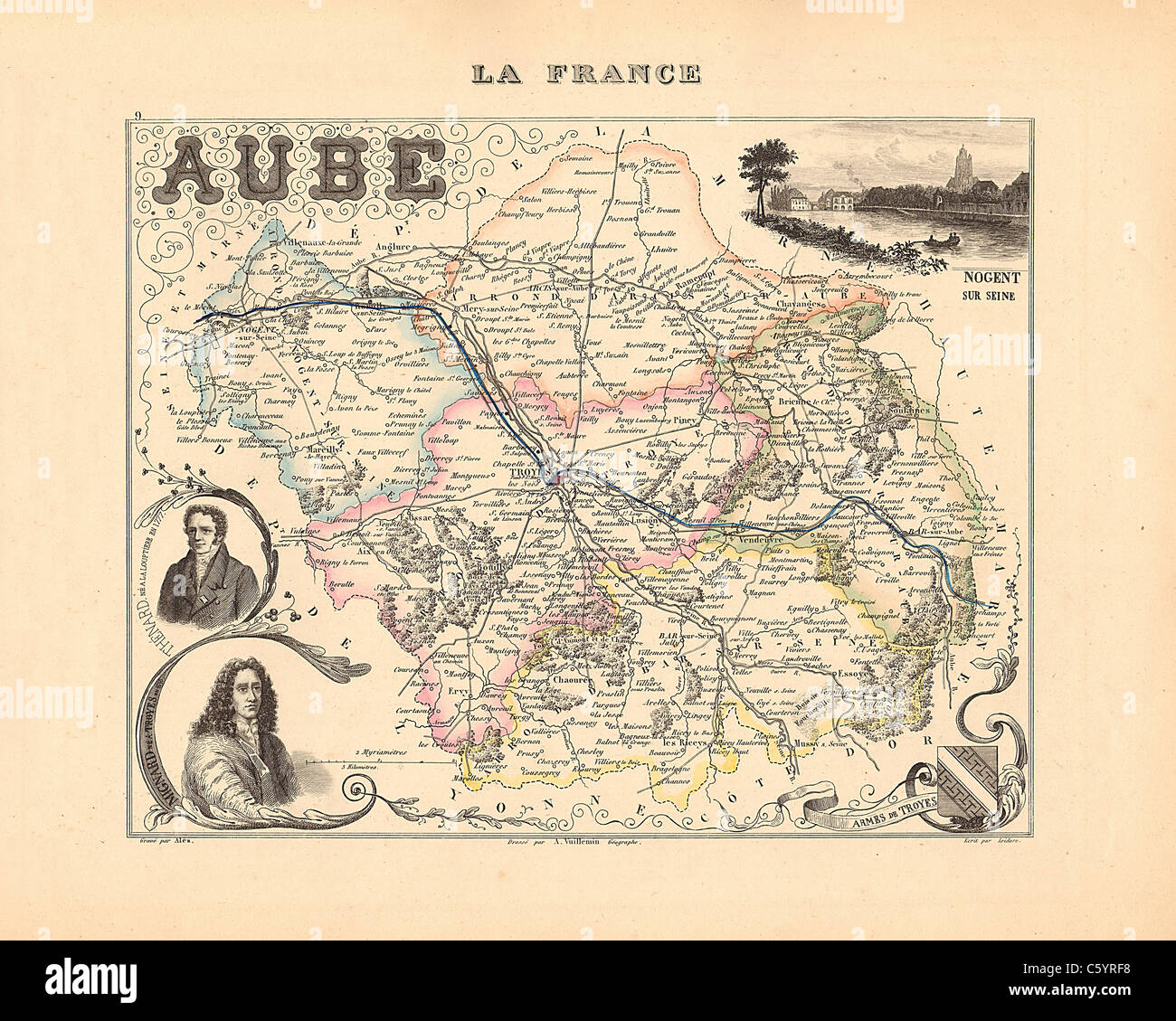 Aube - antiquario mappa da un Francese 1858 Atlas " la Francia e le sue colonie' (La France et ses colonie ) da Alexandre Vuillemin Foto Stock