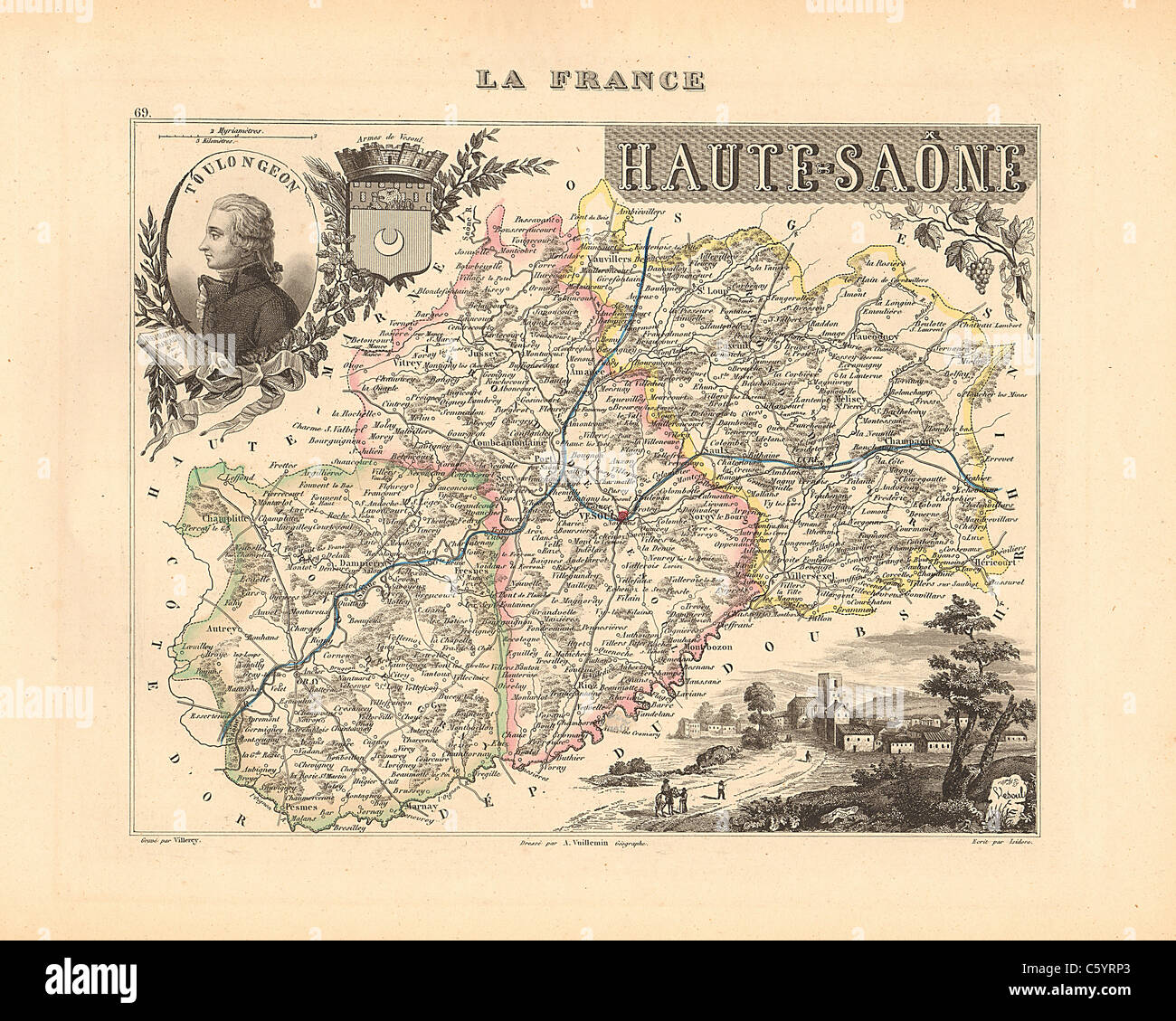 Haute Saône Reparto Antiquario - Mappa da un Francese 1858 Atlas " la Francia e le sue colonie' (La France et ses colonie ) da Alexandre Vuillemin Foto Stock