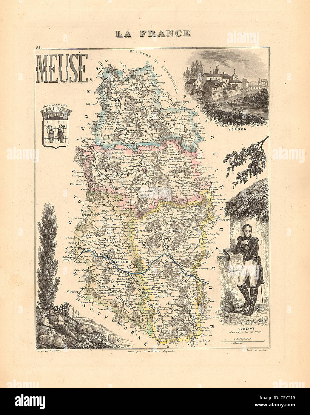 Mosa Reparto Antiquario - Mappa da un Francese 1858 Atlas " la Francia e le sue colonie' (La France et ses colonie ) da Alexandre Vuillemin Foto Stock
