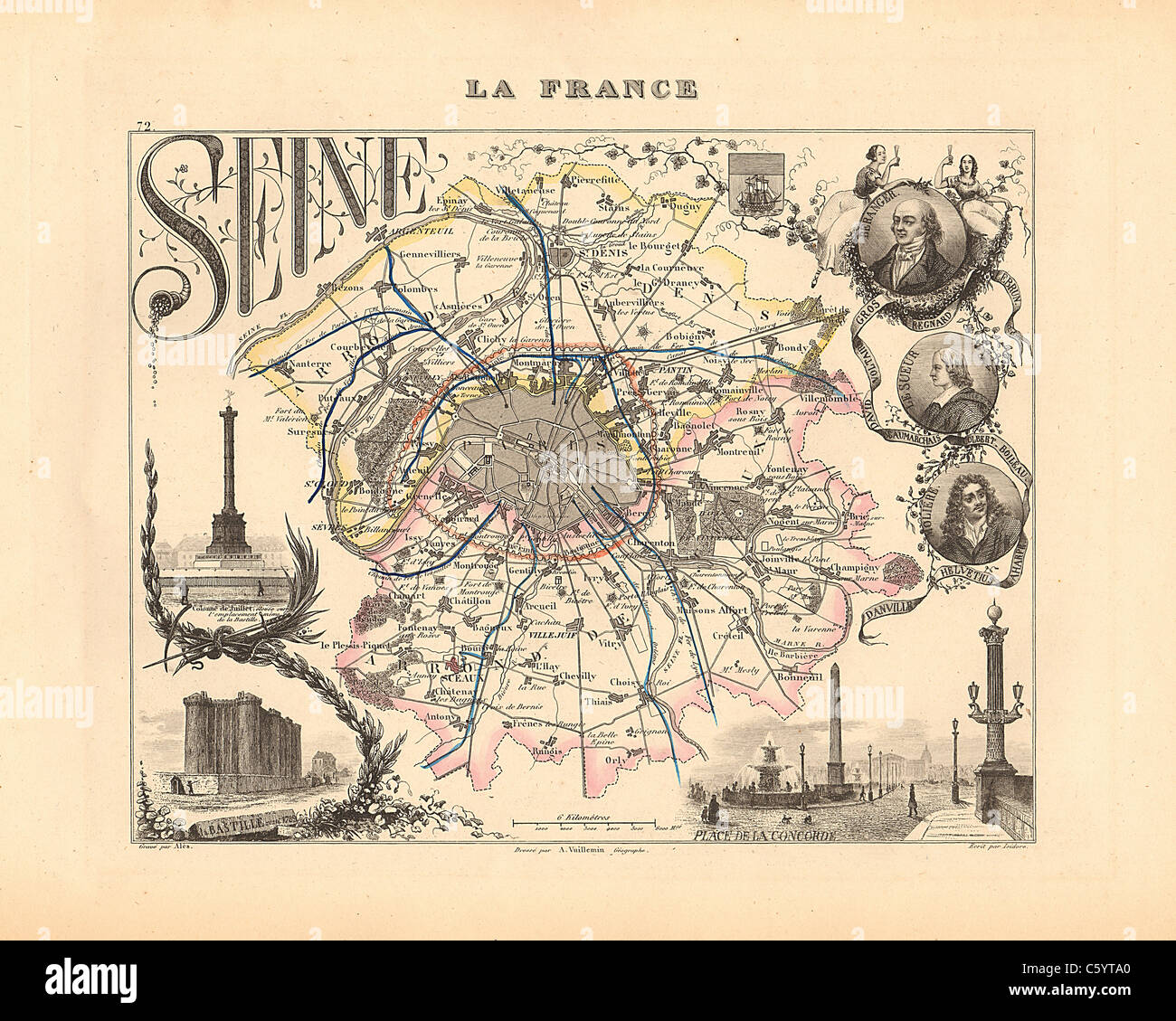 Senna (Parigi) Dipartimento Antiquario - Mappa da un Francese 1858 Atlas "  la Francia e le sue colonie' (La France et ses colonie ) da Alexandre  Vuillemin Foto stock - Alamy