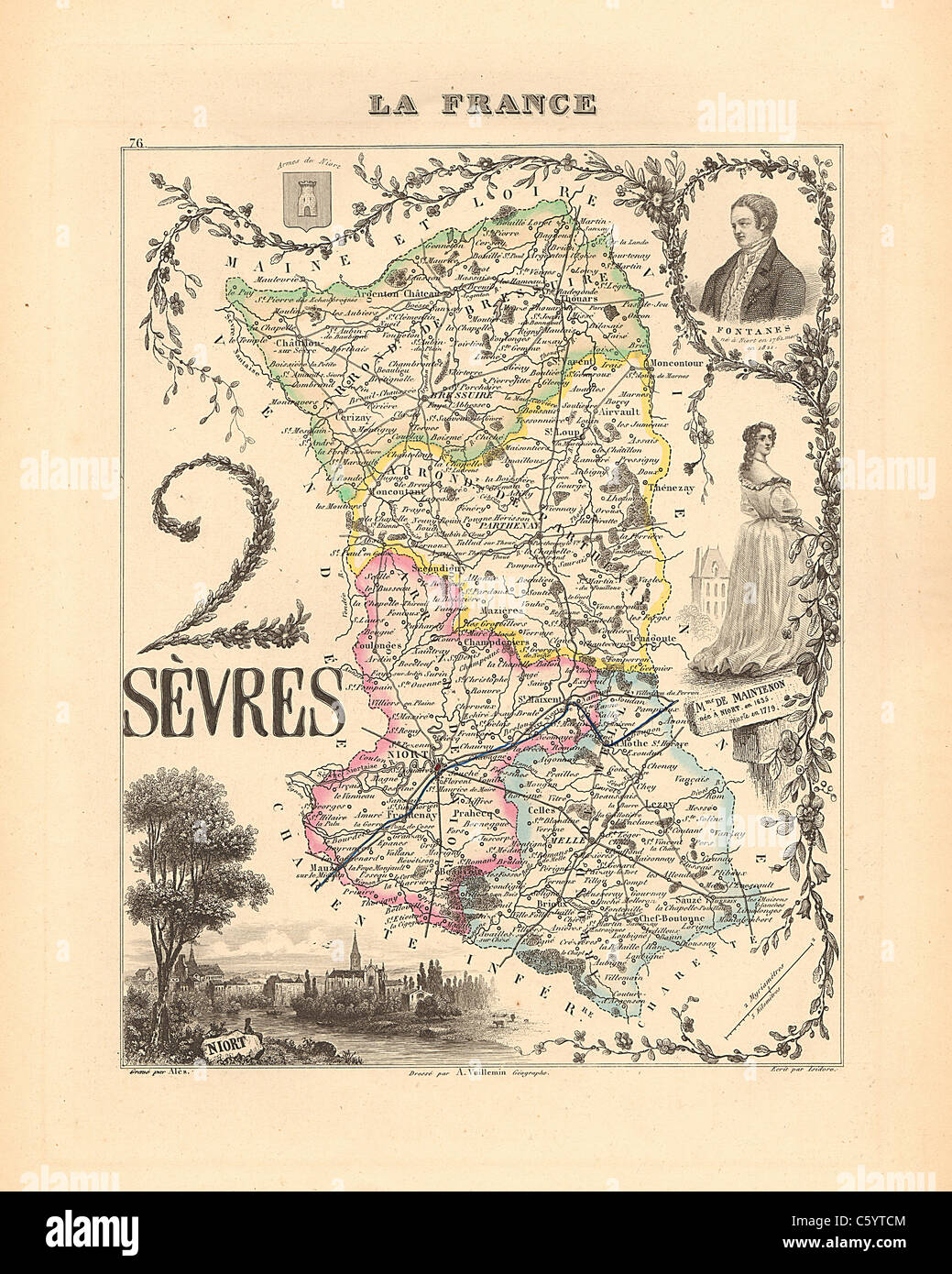 Dipartimento di Sevres - antiquario mappa da un Francese 1858 Atlas " la Francia e le sue colonie' (La France et ses colonie ) da Alexandre Vuillemin Foto Stock