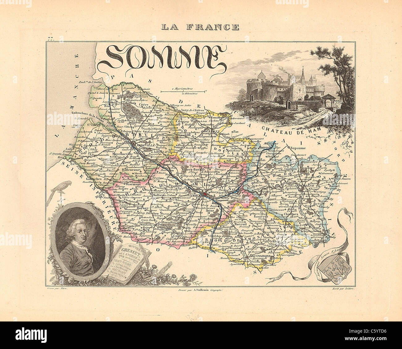 Dipartimento della Somme Antiquario - Mappa da un Francese 1858 Atlas " la Francia e le sue colonie' (La France et ses colonie ) da Alexandre Vuillemin Foto Stock