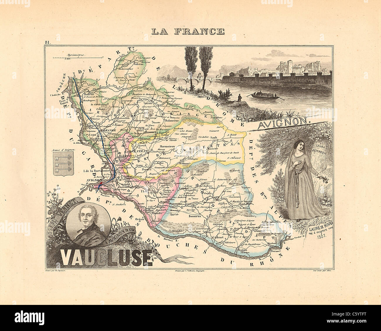Dipartimento di Vaucluse - antiquario mappa da un Francese 1858 Atlas " la Francia e le sue colonie' (La France et ses colonie ) da Alexandre Vuillemin Foto Stock