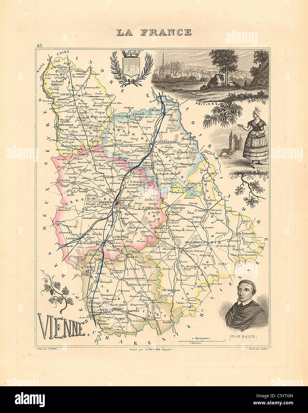 Dipartimento della Vienne - antiquario mappa da un Francese 1858 Atlas " la Francia e le sue colonie' (La France et ses colonie ) da Alexandre Vuillemin Foto Stock