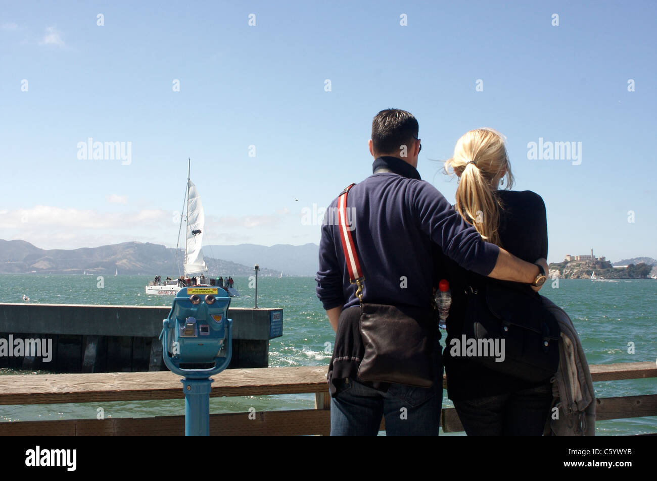 Un paio di vedute della Baia di San Francisco e l'Isola di Alcatraz Foto Stock