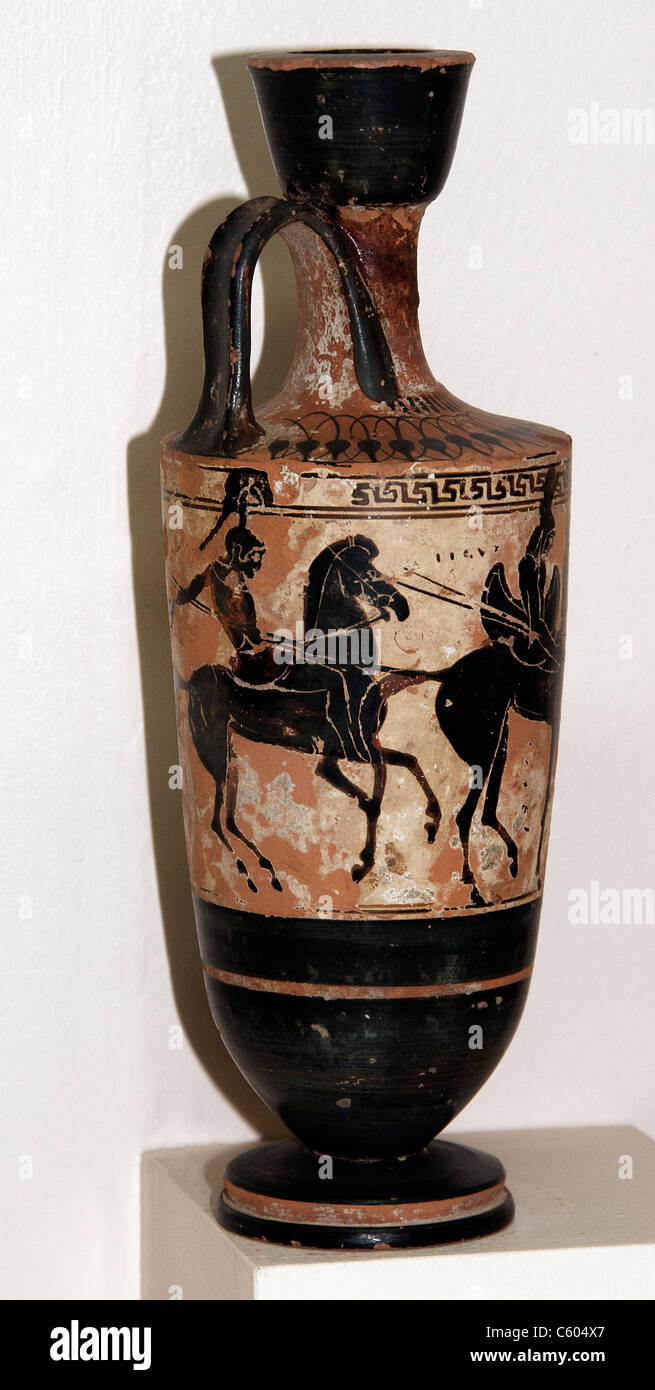 Vaso di oliva 4 cavalli guerrieri Lecythos periodo classico del V secolo a.c. la Grecia greco Foto Stock