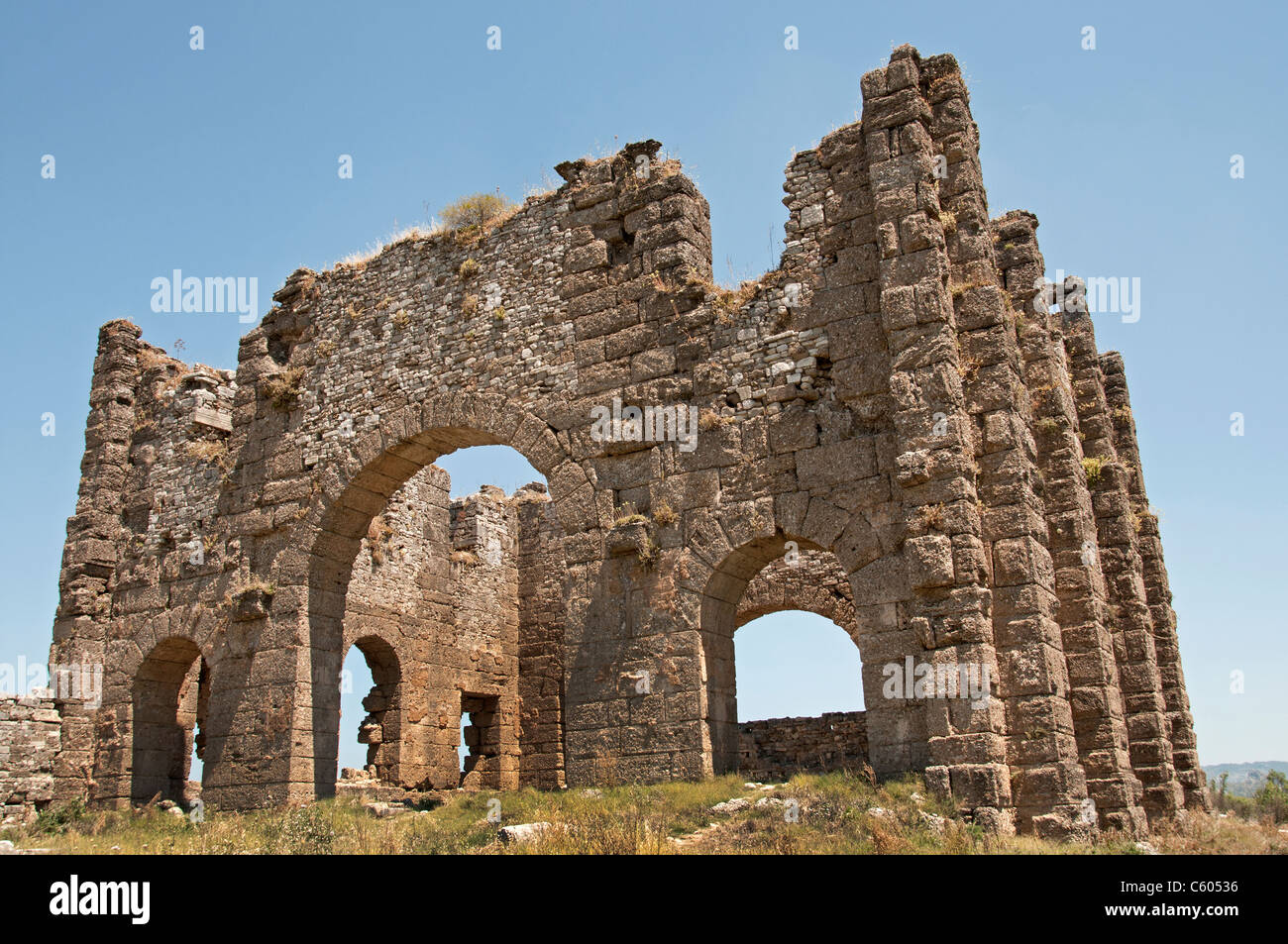 Aspendos importante città nello stato di Pamphilia controllo romano in 190 a.C. , Anatolia Turchia Imperatore romano Marcus Aurelius 161 - 80 d.C. Foto Stock