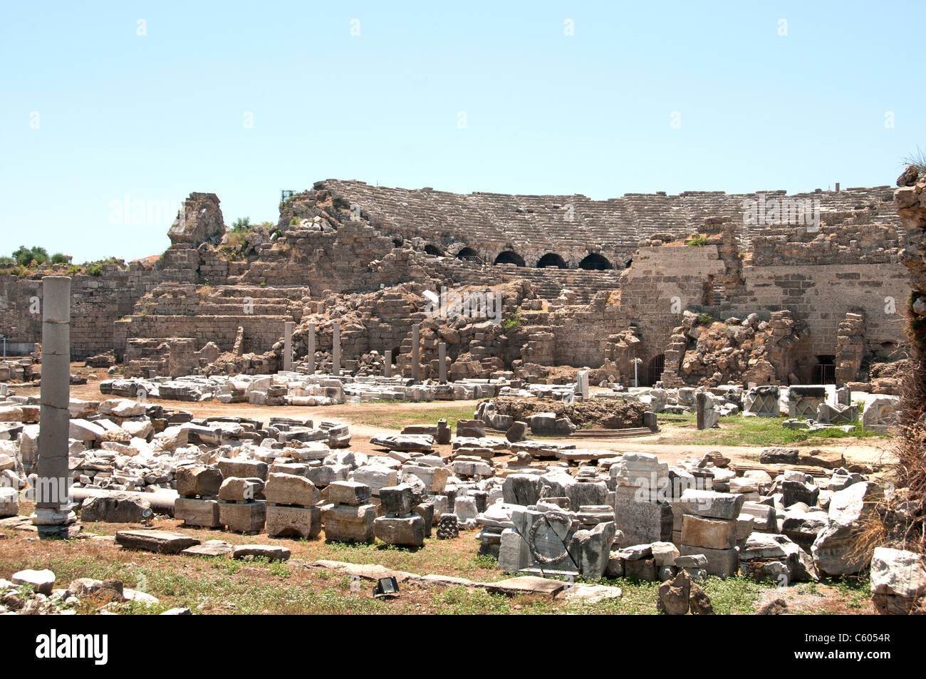 Side Turchia Agora anfiteatro antico teatro Greco Romano Foto Stock