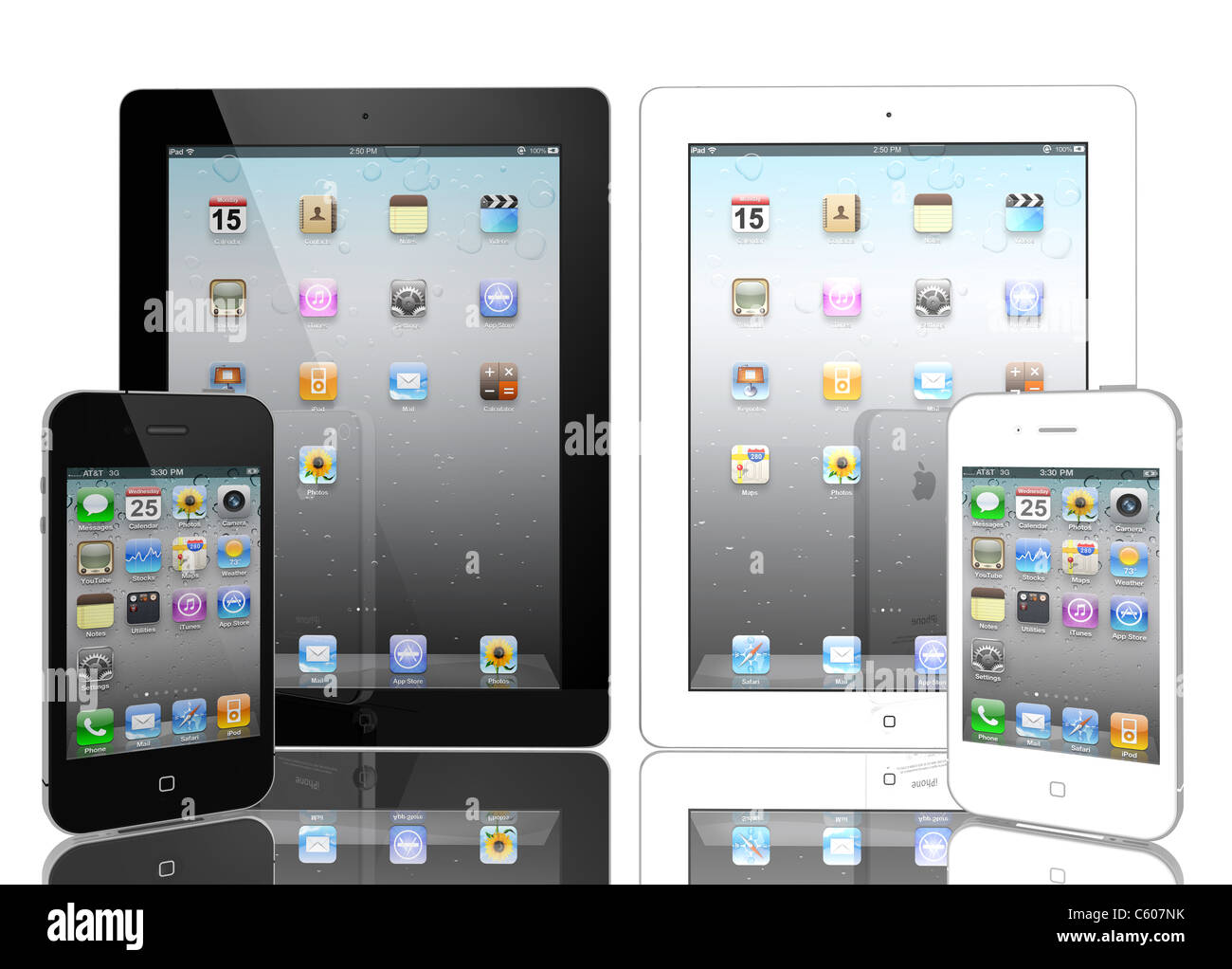 Apple iPad 2 e iPhone 4s in bianco e nero Foto Stock