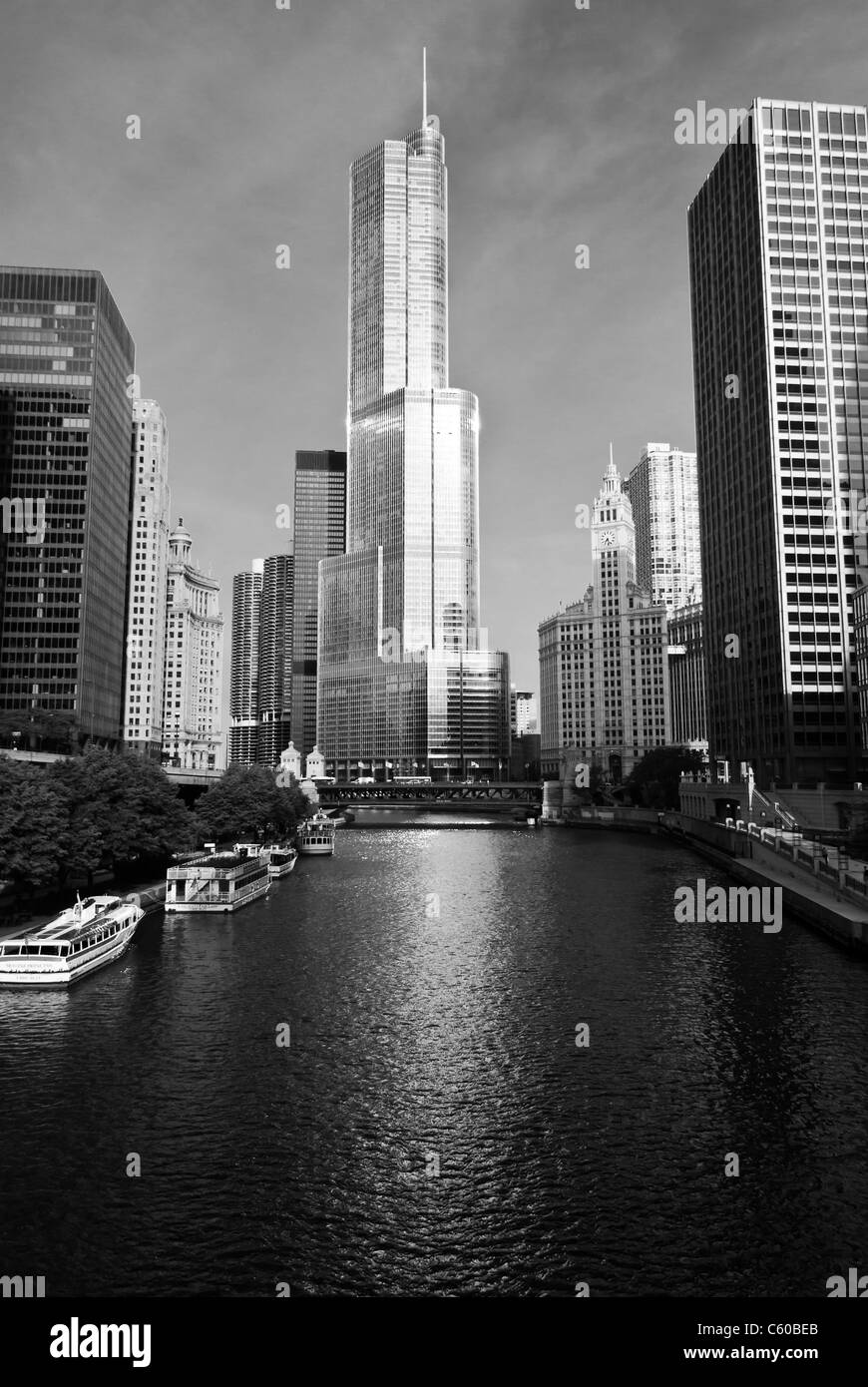 Edifici sul Fiume di Chicago Foto Stock