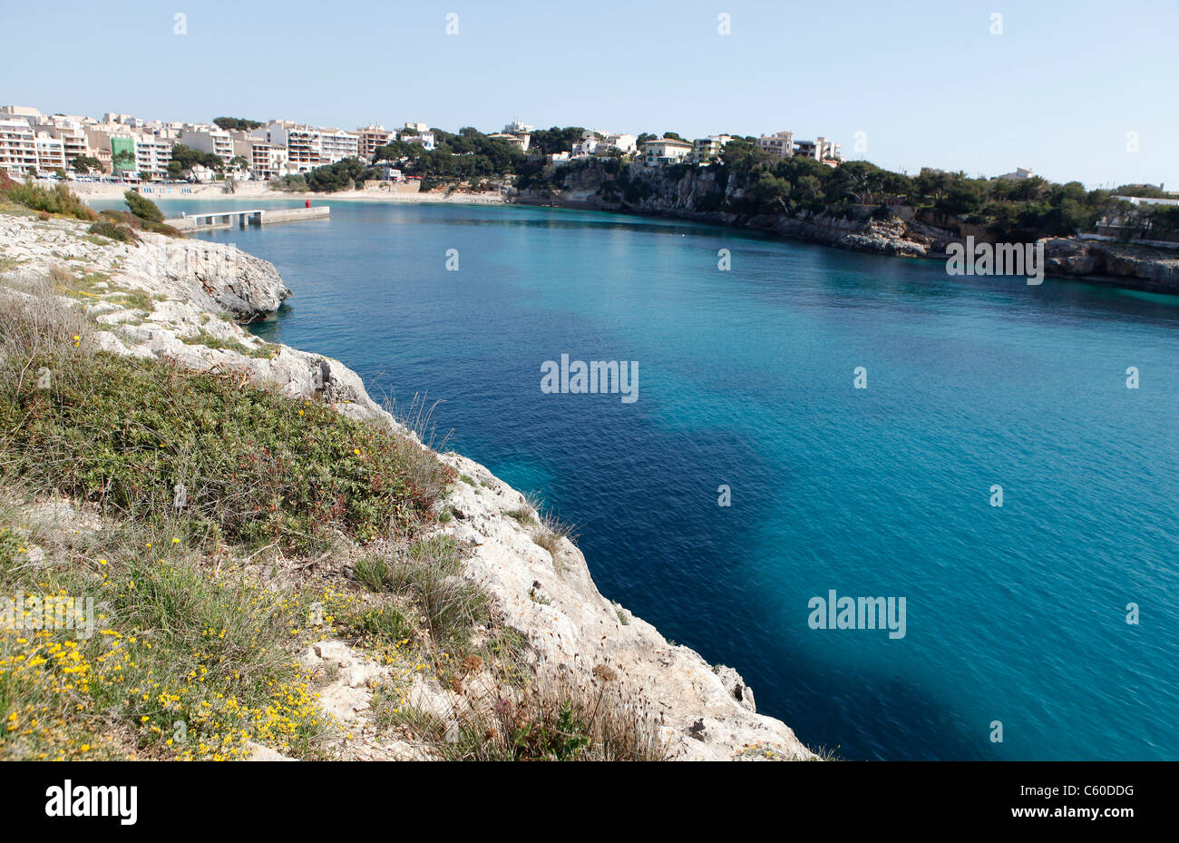 Vista su tutta la baia verso Porto Cristo, Mallorca,Spagna Foto Stock