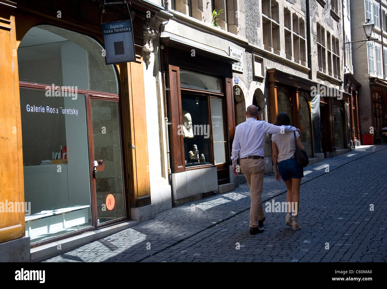 Grand Rue a Ginevra città vecchia Foto Stock