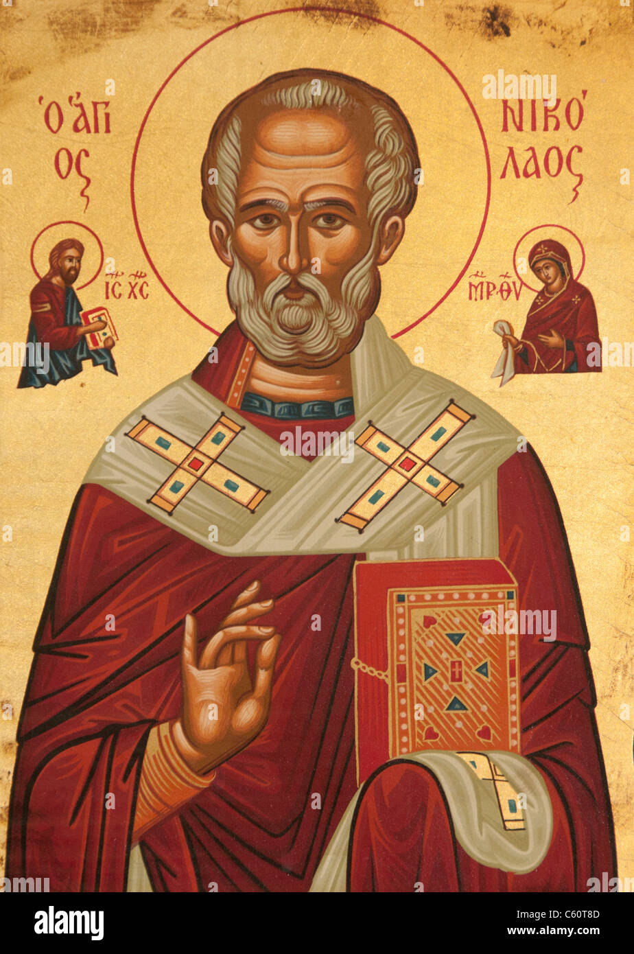 Affresco presso la Chiesa di San Nicola 4th cent ad Babbo Natale Noel Baba Sinterklaas Myra Turchia Foto Stock