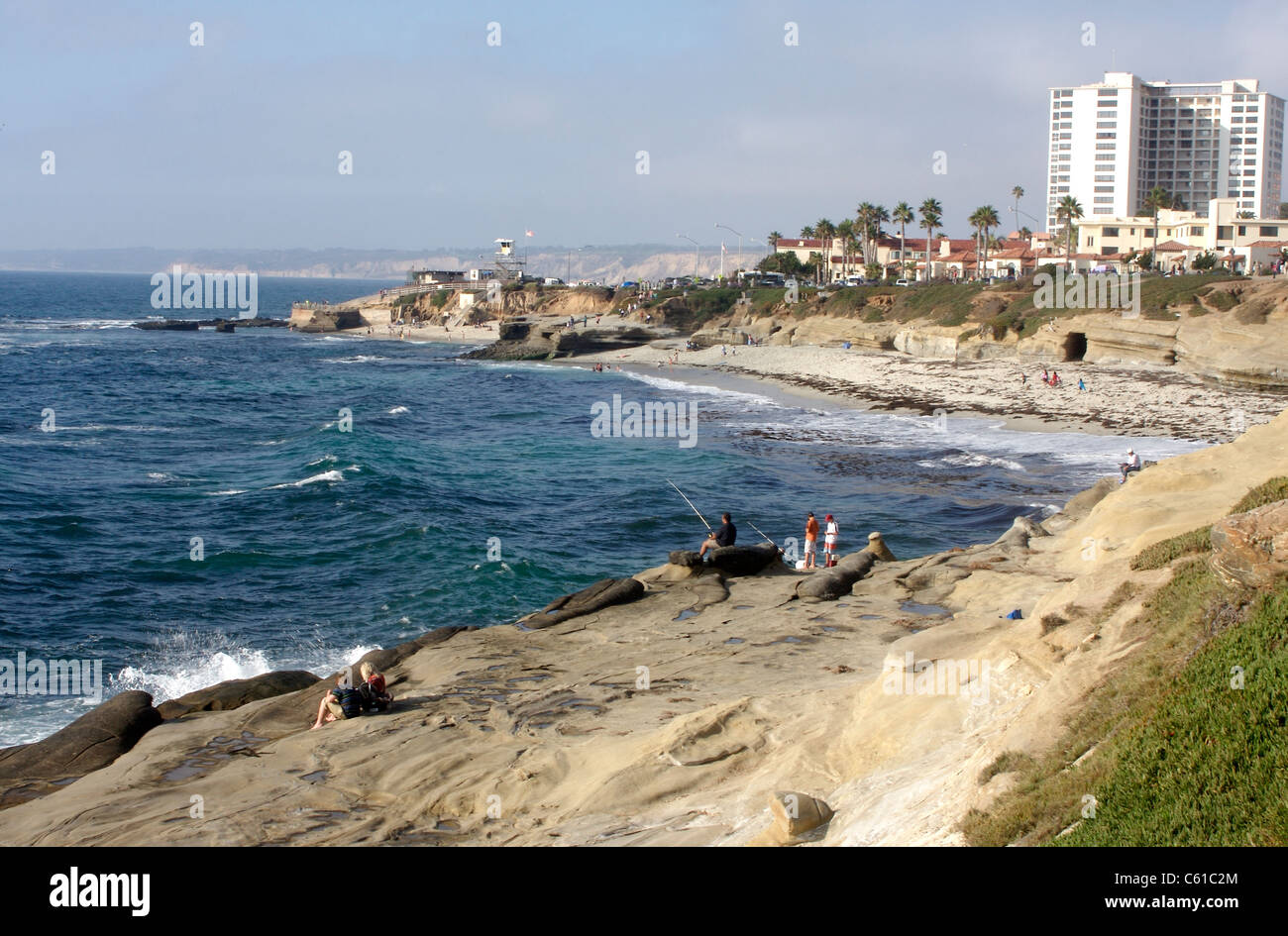 Le spiagge e le nervature lungo costa Boulevard a La Jolla, California Foto Stock
