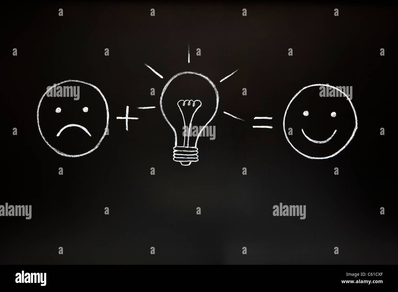 Una buona idea può cambiare tutto! Il concetto di creatività, illustrata con gesso su una lavagna. Foto Stock