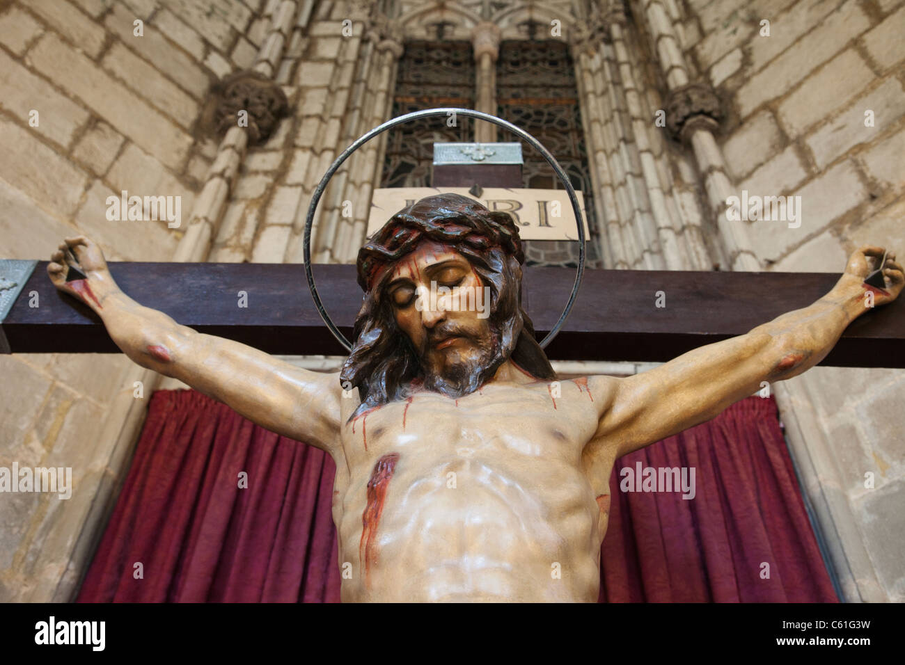 Spagna, Barcelona, Barcelona Cathedral, i chiostri, Gesù Cristo sulla croce Foto Stock