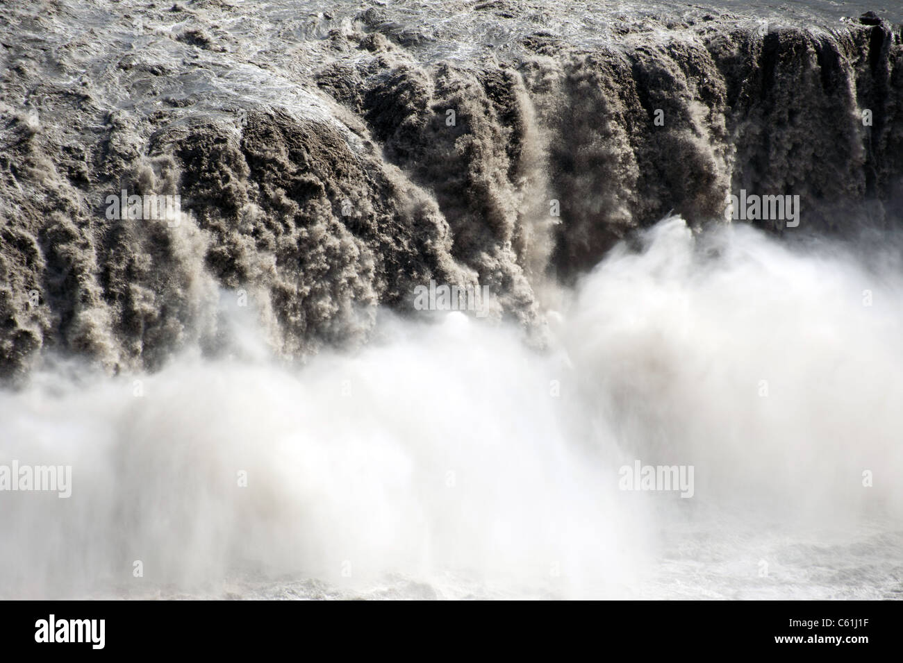 Dettaglio della cascata Hafragilsfoss nel Jökulsárgljúfur National Park, Islanda Foto Stock