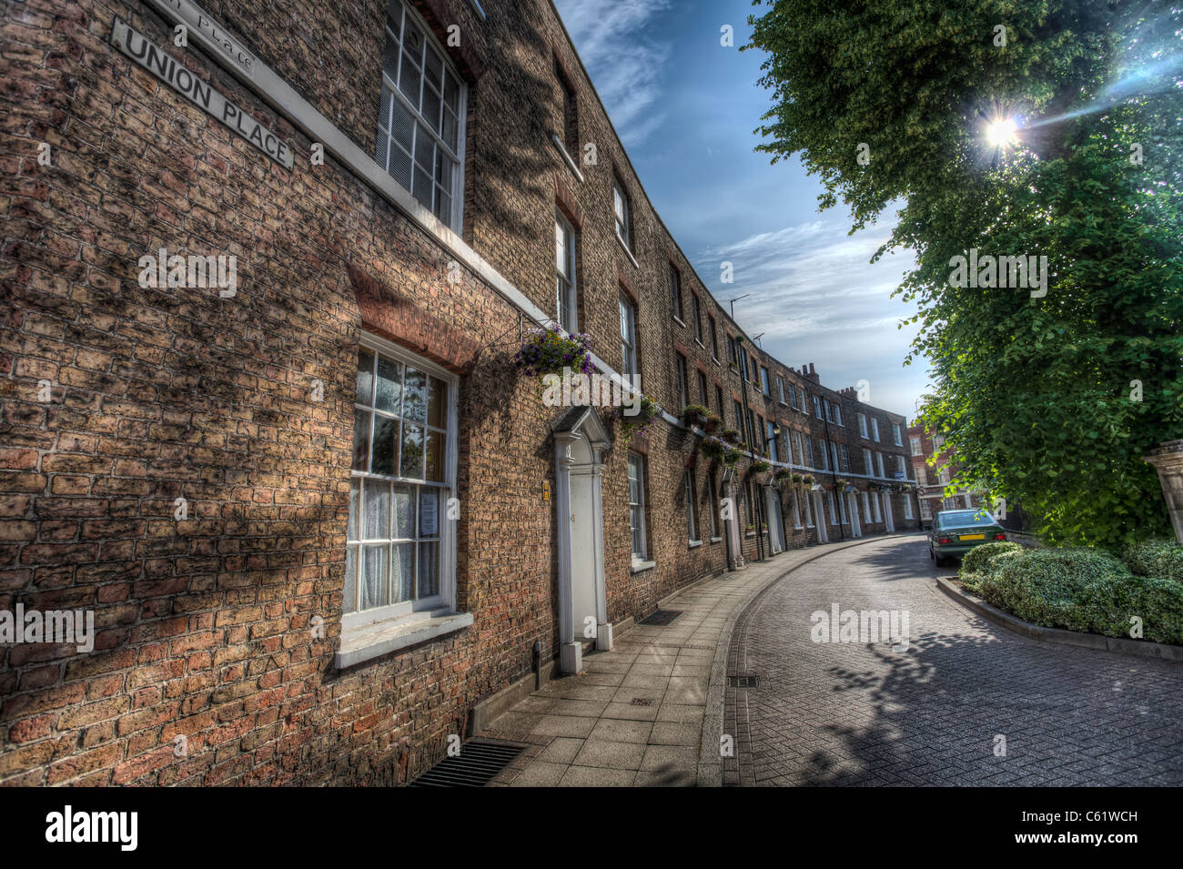 Una strada georgiana di case a schiera in Wisbech Regno Unito. Foto Stock