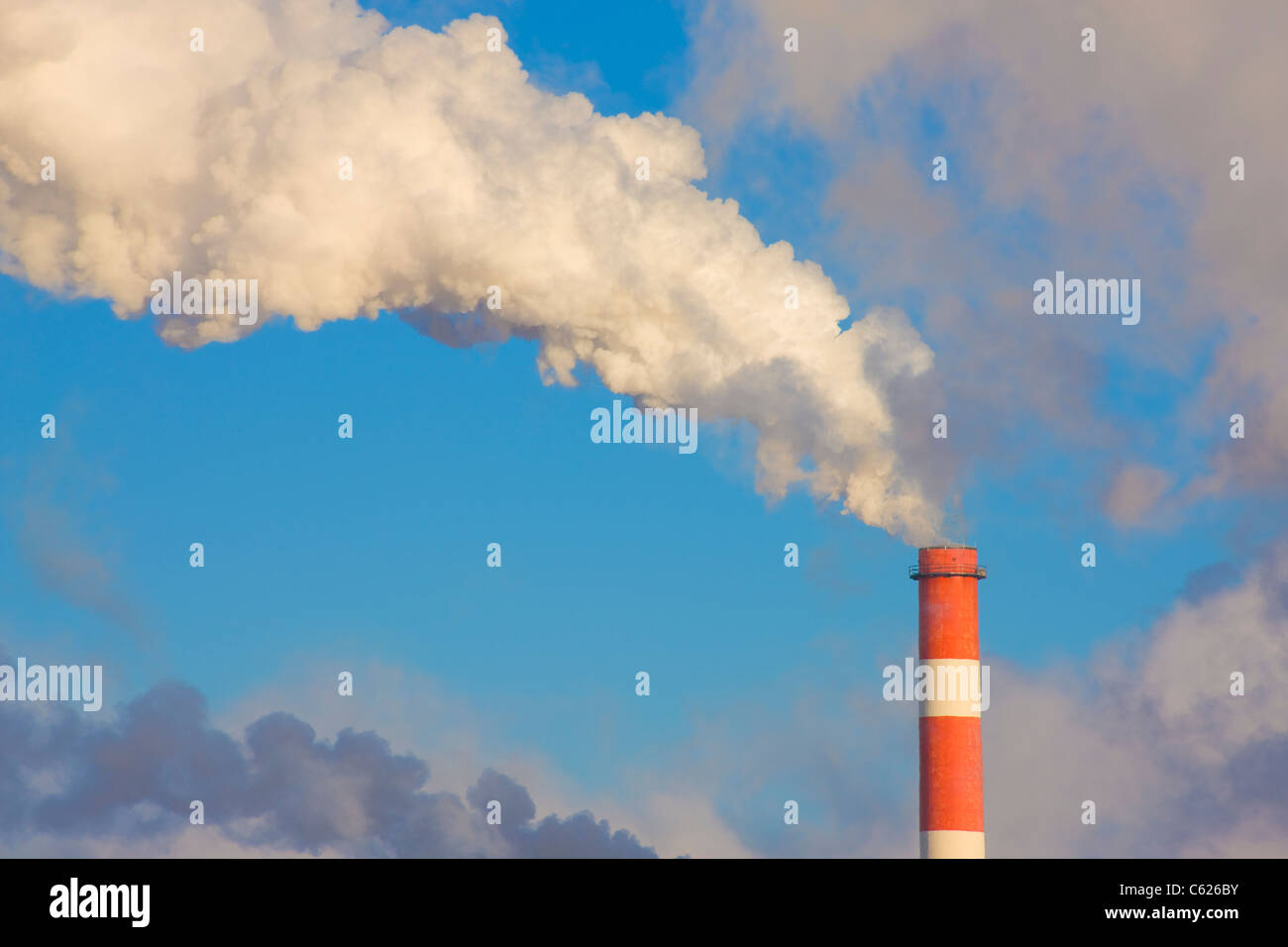 Ciminiere in una raffineria di petrolio Foto Stock