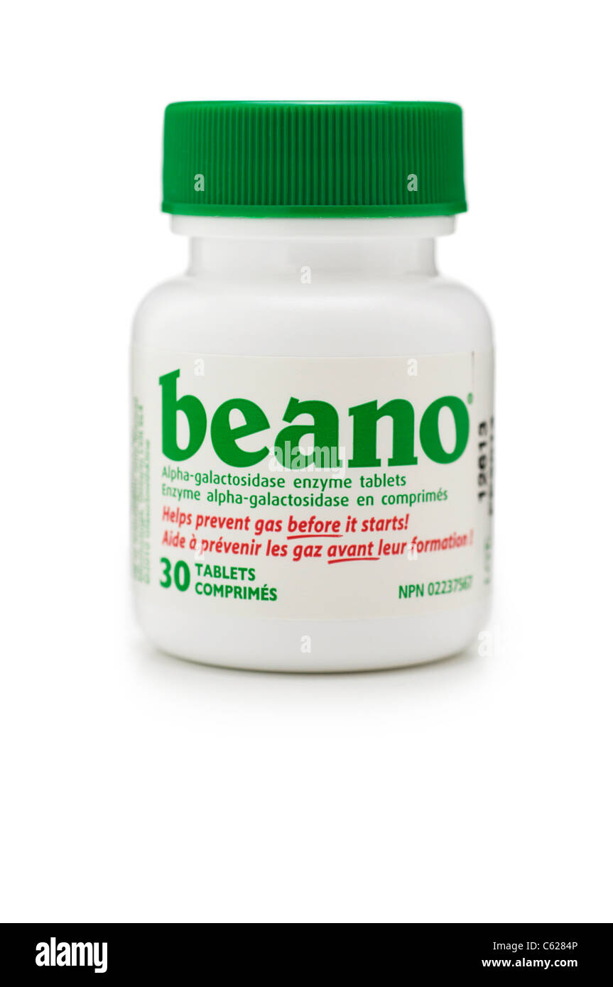 Beano, enzima Alpha-Galactosidase compresse per la prevenzione di Gas Foto Stock