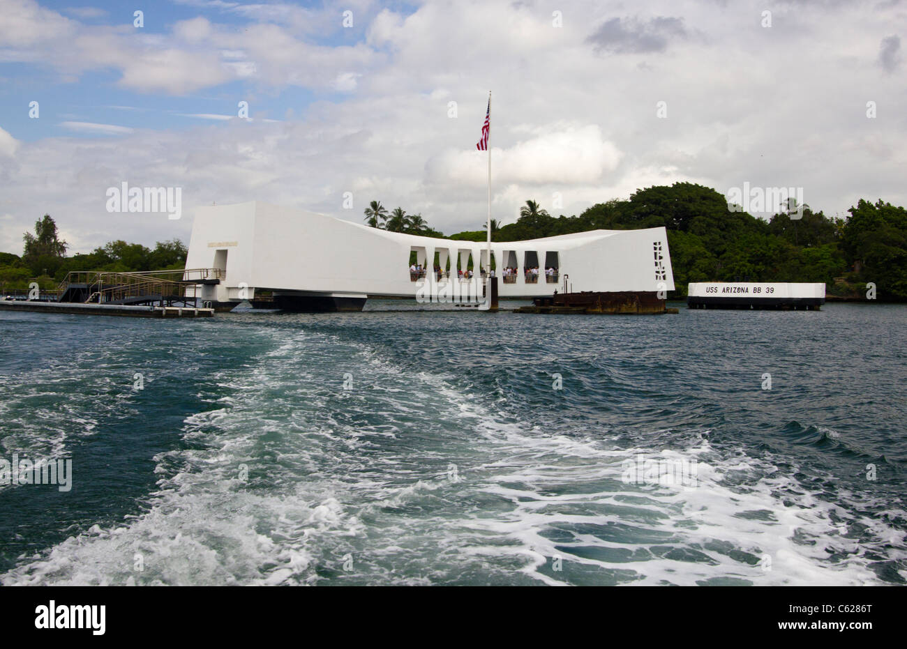 Lasciando la USS Arizona Memorial a Pearl Harbor HI Foto Stock