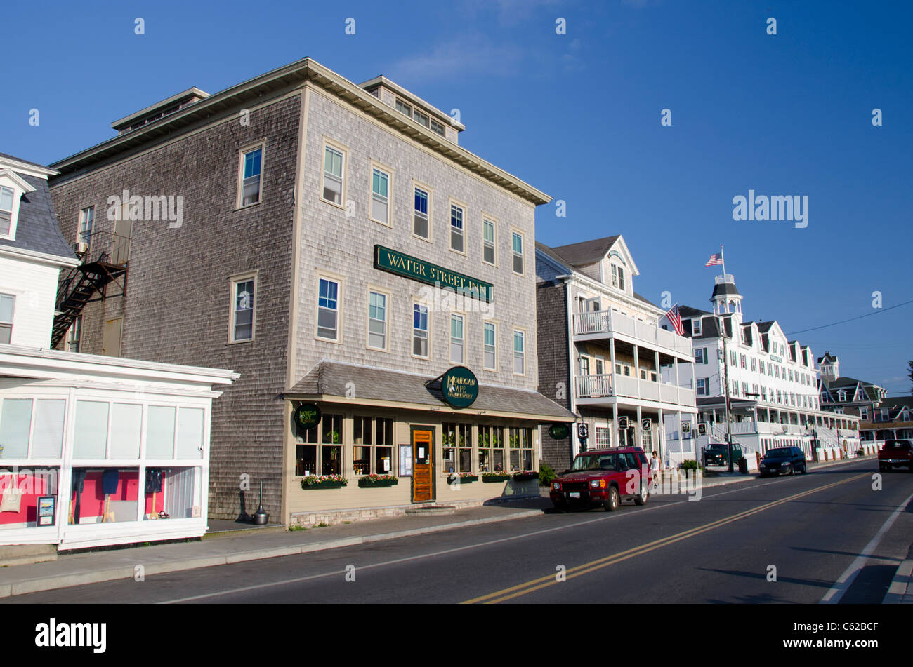 La Rhode Island, isola di blocco (aka New Shoreham). Il centro di Main Street. Foto Stock