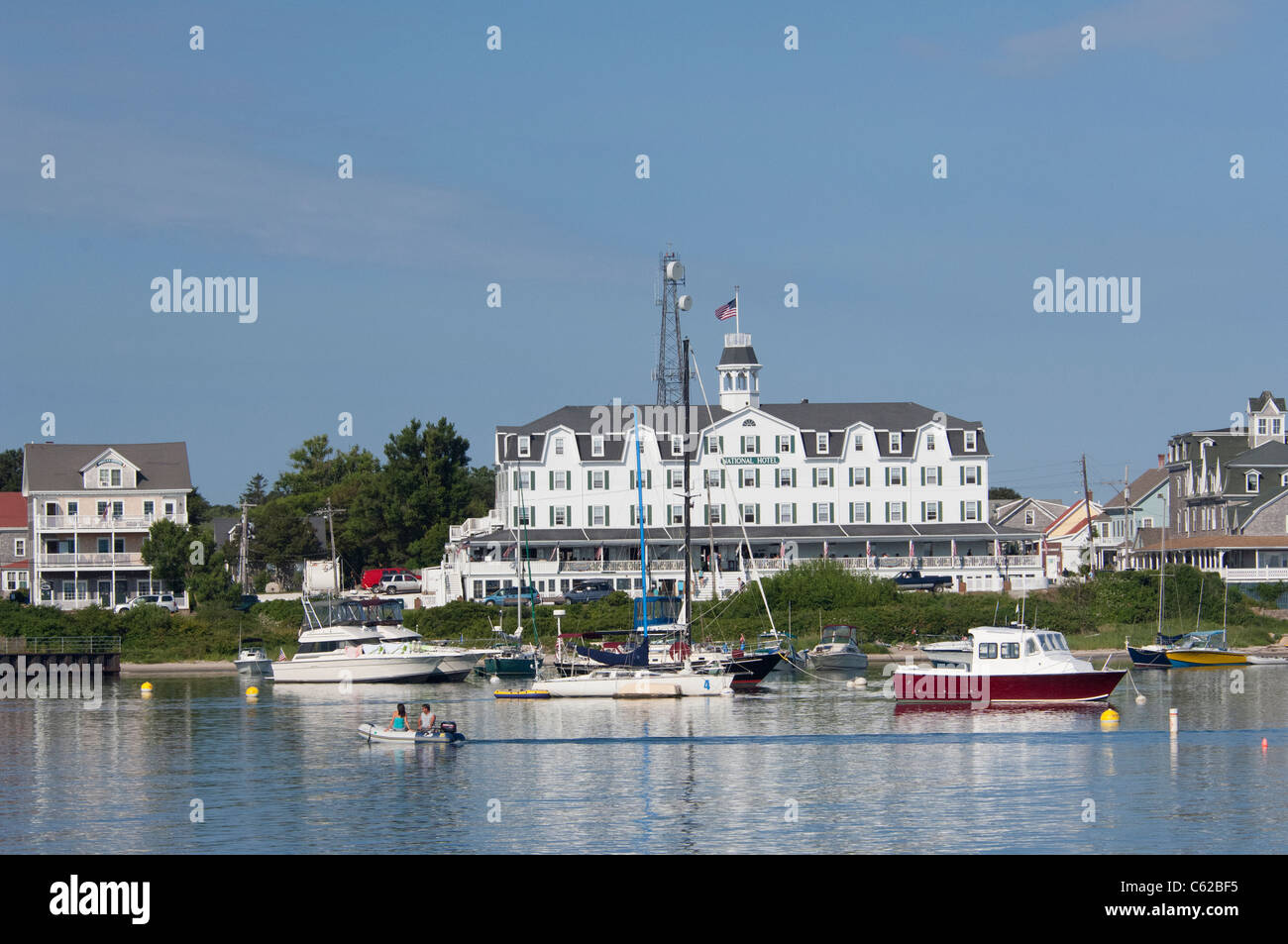 La Rhode Island, isola di blocco (aka New Shoreham). La Scenic area del porto e del centro cittadino di Block Island. Foto Stock