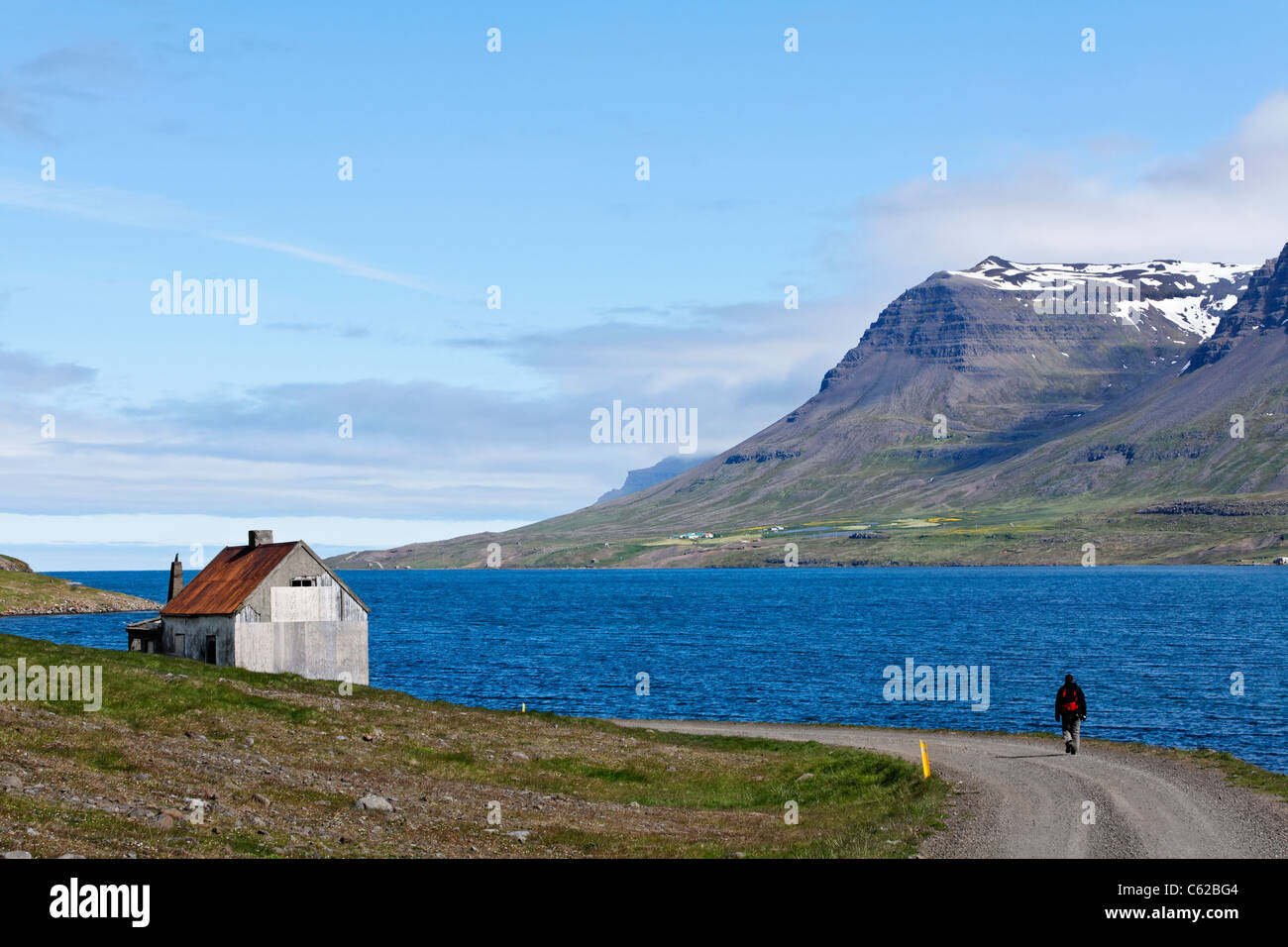 Paesaggio nel Eastfjords vicino a Seyðisfjörður Affitto villaggio, Islanda Foto Stock