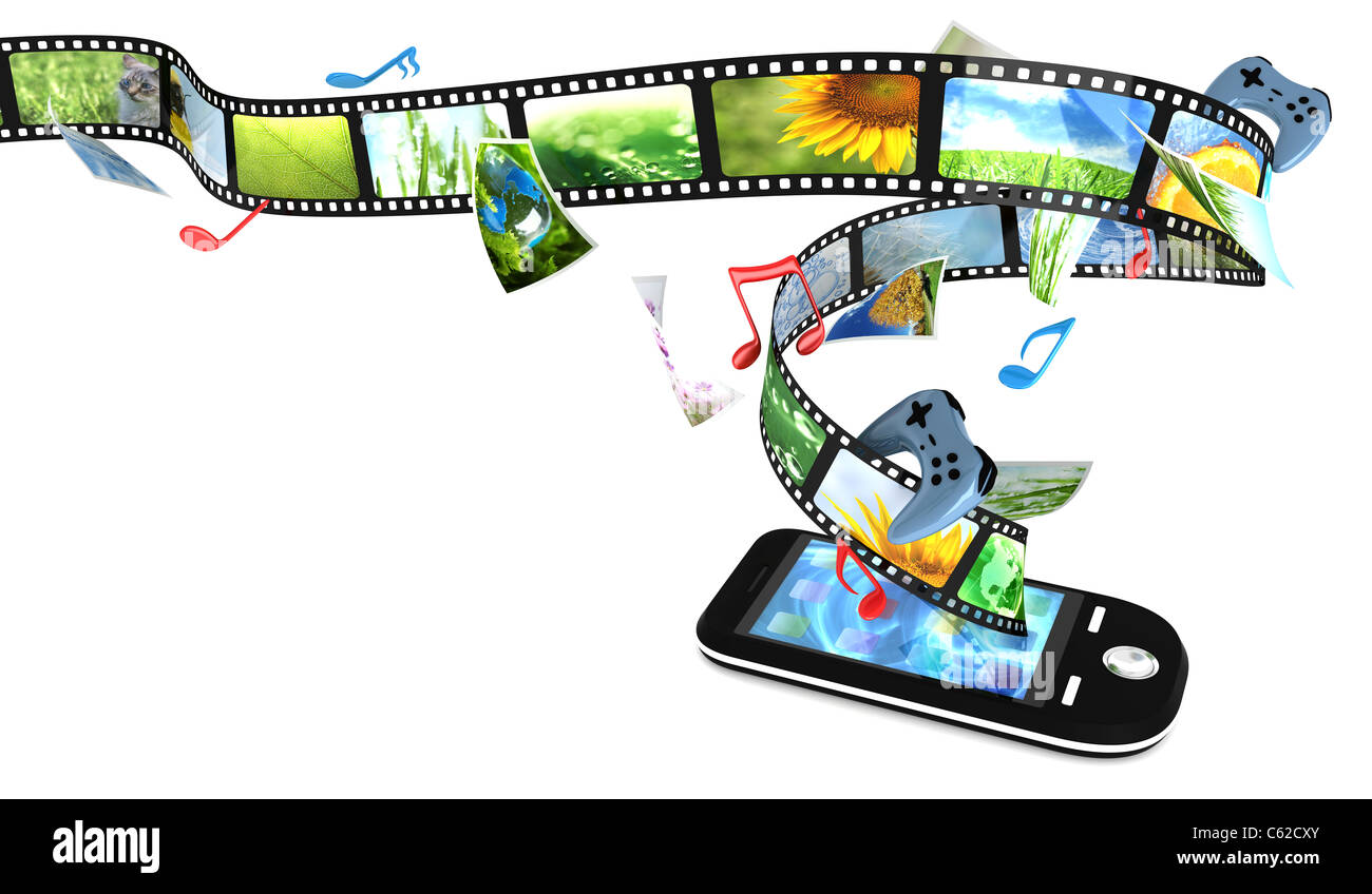 Smartphone con foto, video, musica e giochi Foto Stock