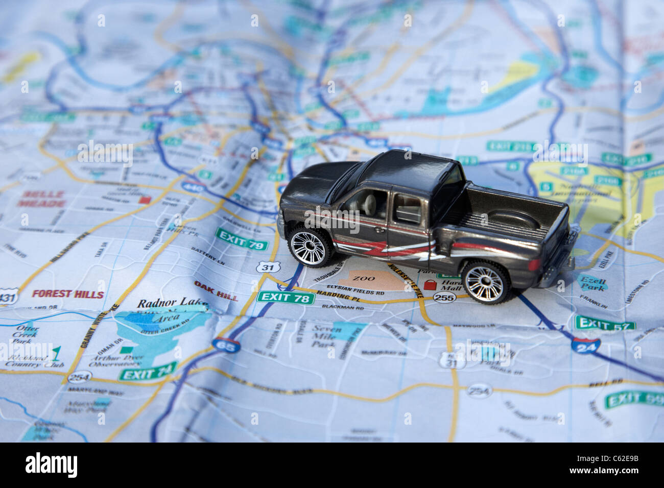 Modello carrello su una mappa della città di Nashville negli Stati Uniti Foto Stock