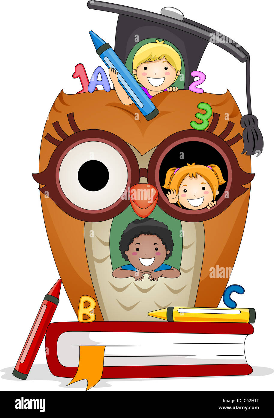 Illustrazione di bambini che giocano in un gufo House Foto Stock