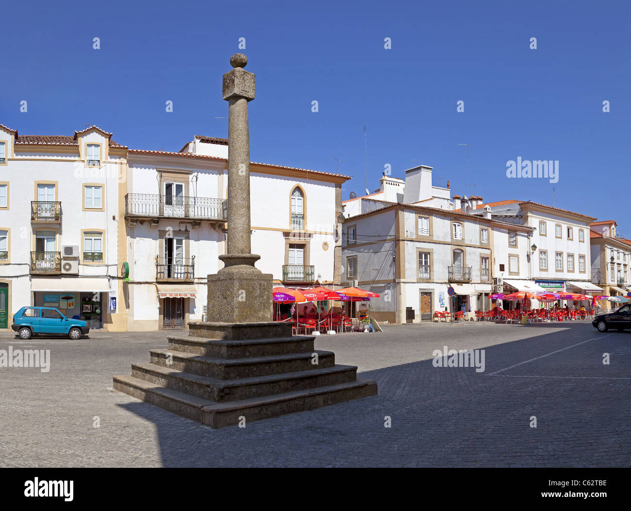 Gogna del Castelo de Vide. Il luogo in cui il pubblico la giustizia è stato eseguito. Distretto di Portalegre, Alto Alentejo, Portogallo. Foto Stock