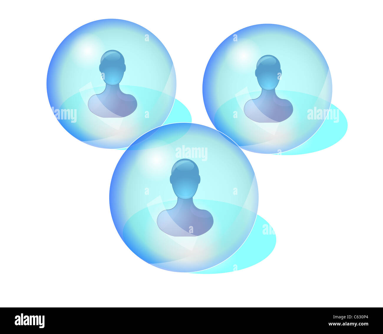 Le illustrazioni di tre persone in social media network Foto Stock