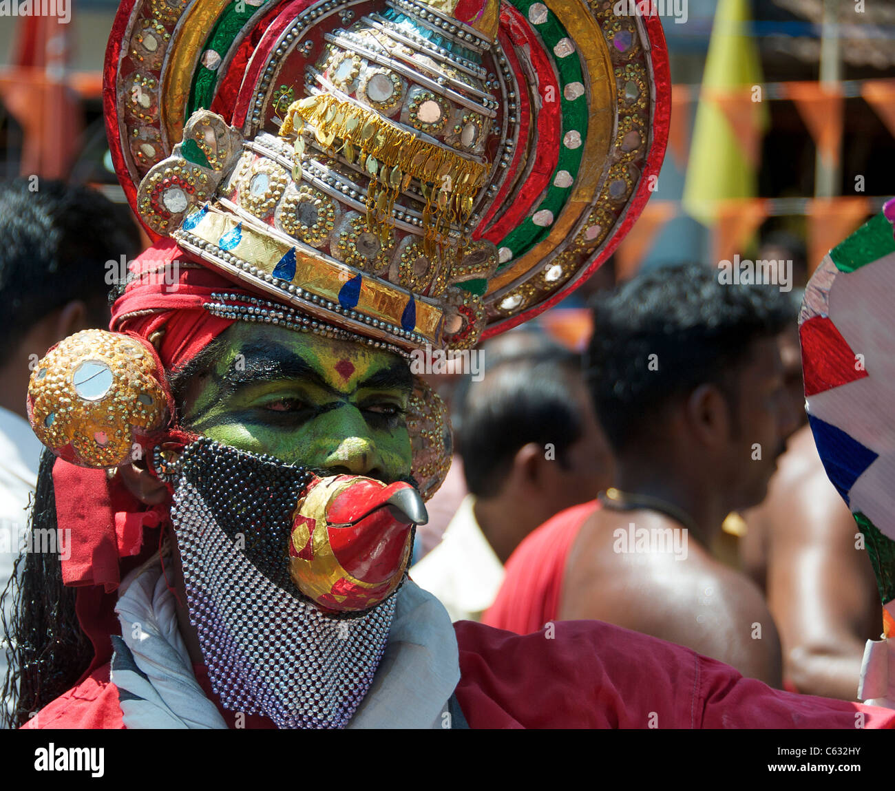 Close-up Kathakali dancer festival indù Kanjirapally Kerala India del Sud Foto Stock