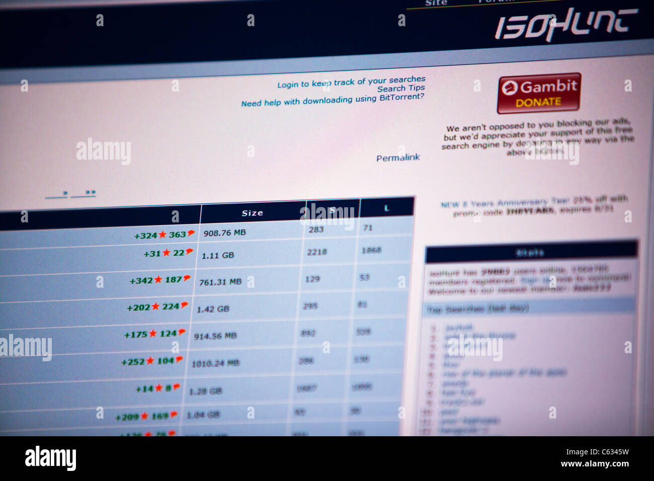 Il logo di bit torrent download illegale sito iso caccia alta res immagine presa da uno schermo di computer su internet Foto Stock