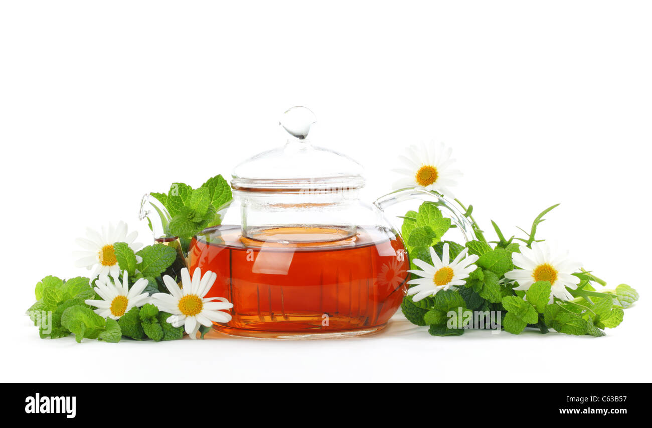 Tè nero,foglia di menta e Daisy. Foto Stock