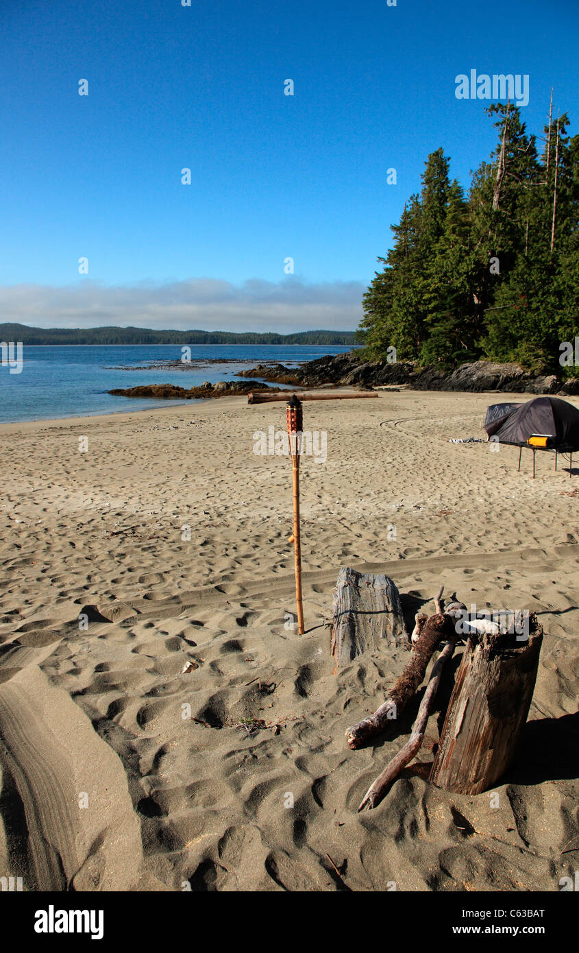 Beach camping in estate vicino a Tofino BC Canada Foto Stock