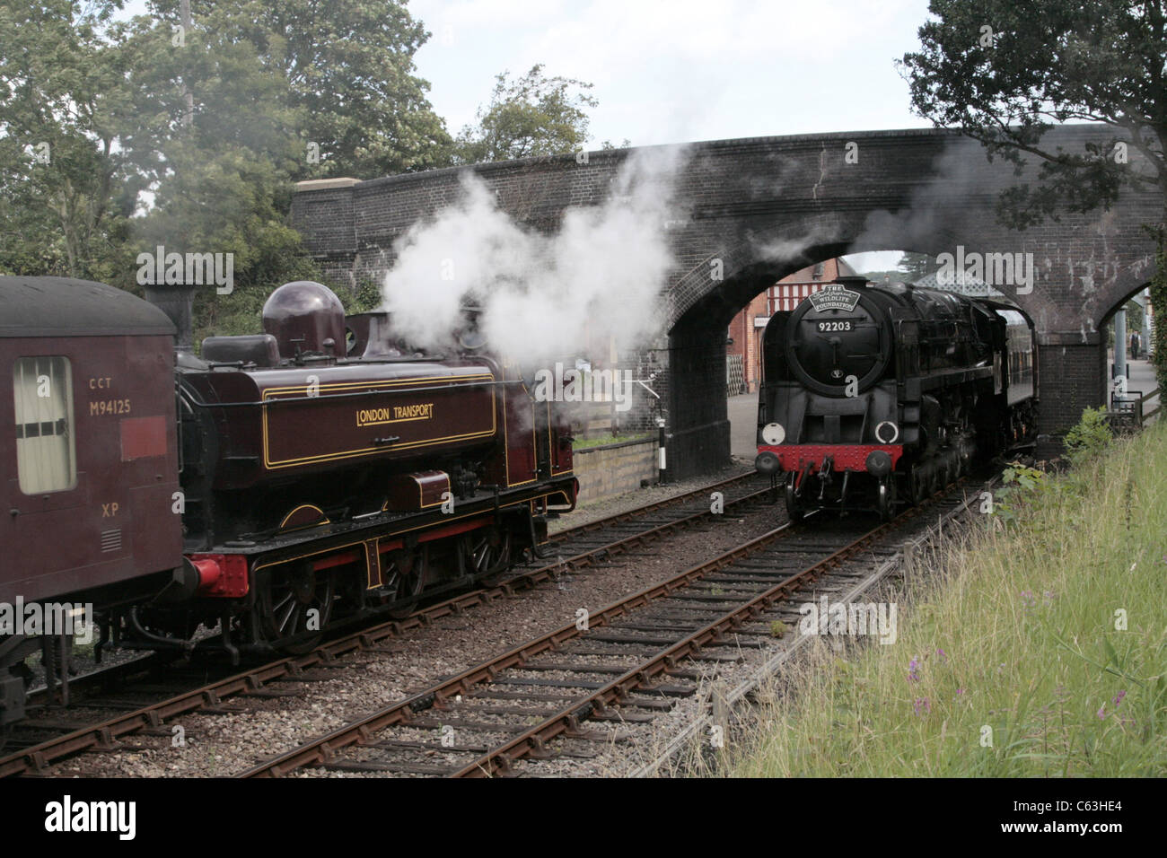 9F 2-10-0 92203 Principe Nero. , North Norfolk ferroviarie, UK. Stazione di Weybourne. Foto Stock