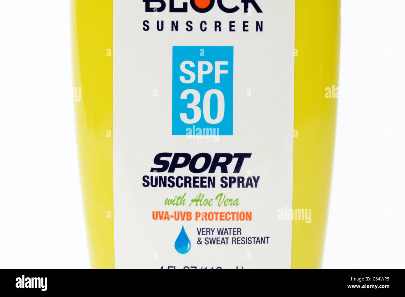SPF 30 sunscreen etichetta close-up Foto Stock
