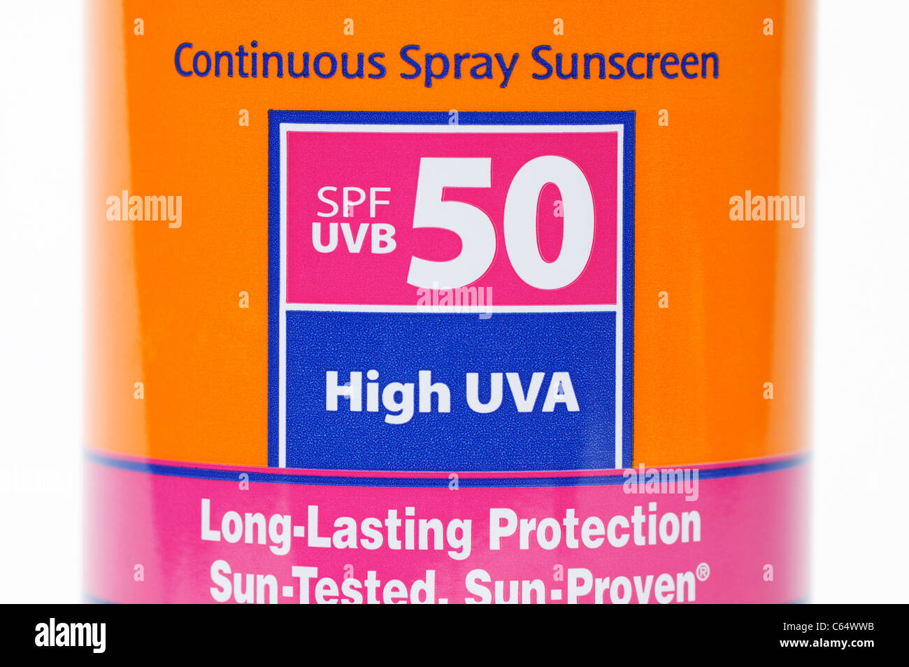 SPF 50 etichetta di protezione solare Foto Stock