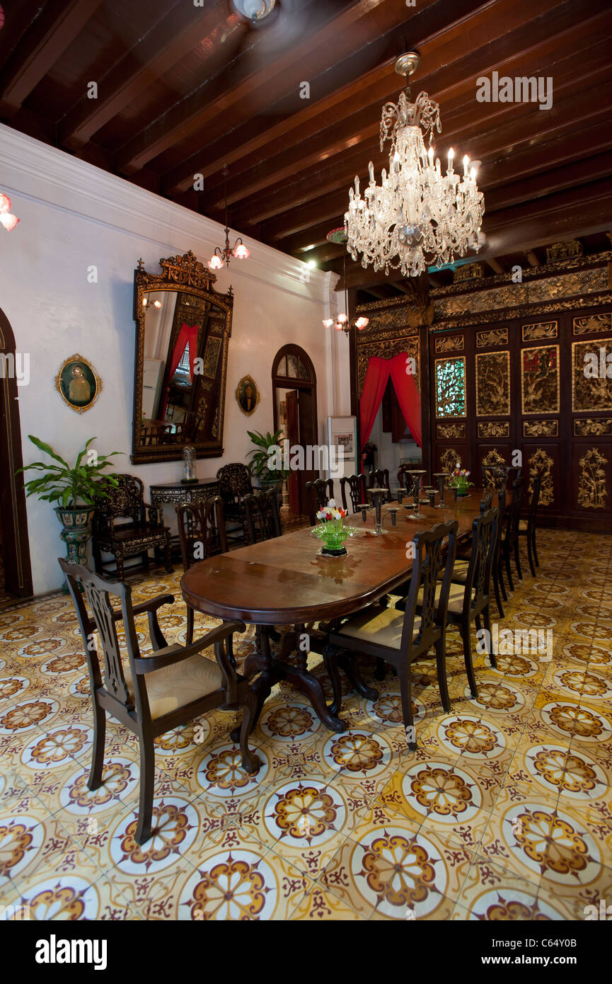 La sala da pranzo in Peranakan Mansion, George Town, Penang Malaysia Foto Stock