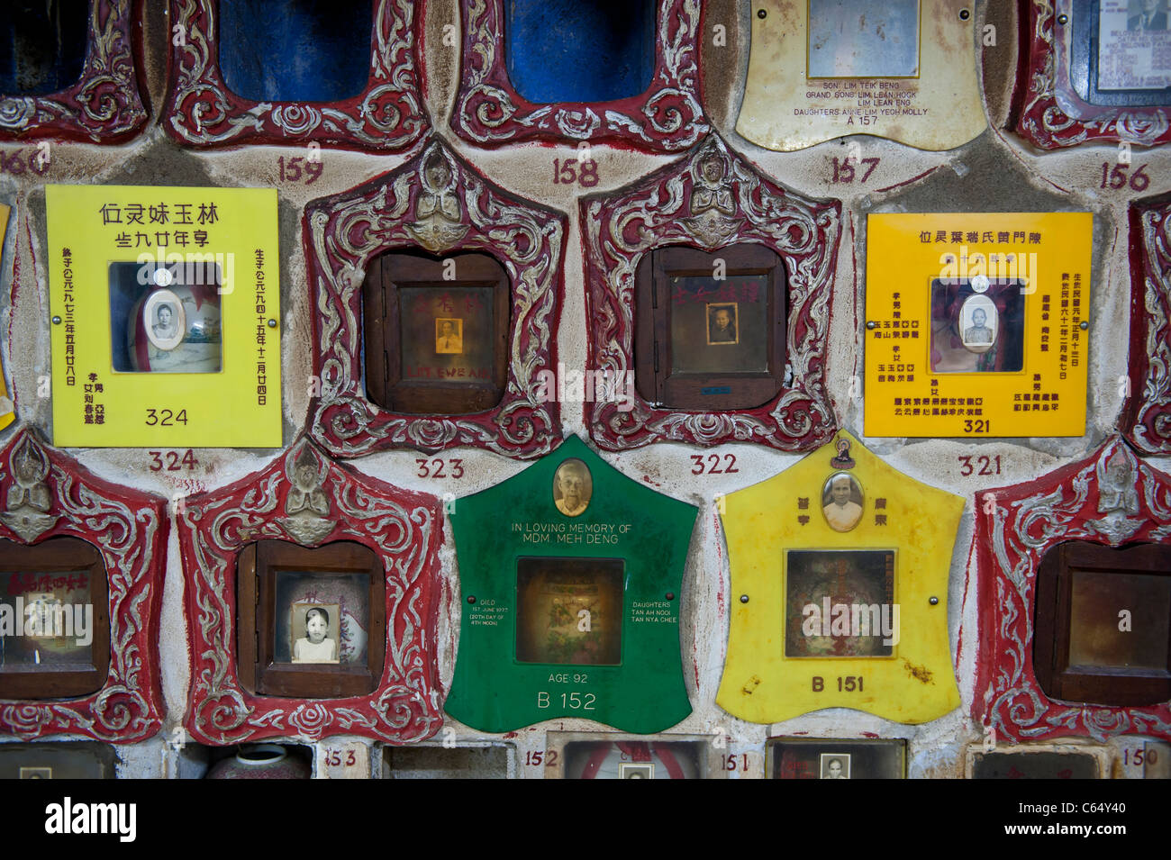 La Cripta in Wat Chaiya tailandese Mangkalaram tempio buddista di George Town, Penang, Malaysia Foto Stock