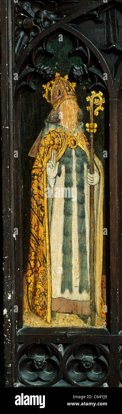 Foxley, Norfolk. Schermata di Rood gate, sant Agostino di Ippona, Vescovo di Ippona, uno dei quattro paesi latino-Dottori della Chiesa Foto Stock