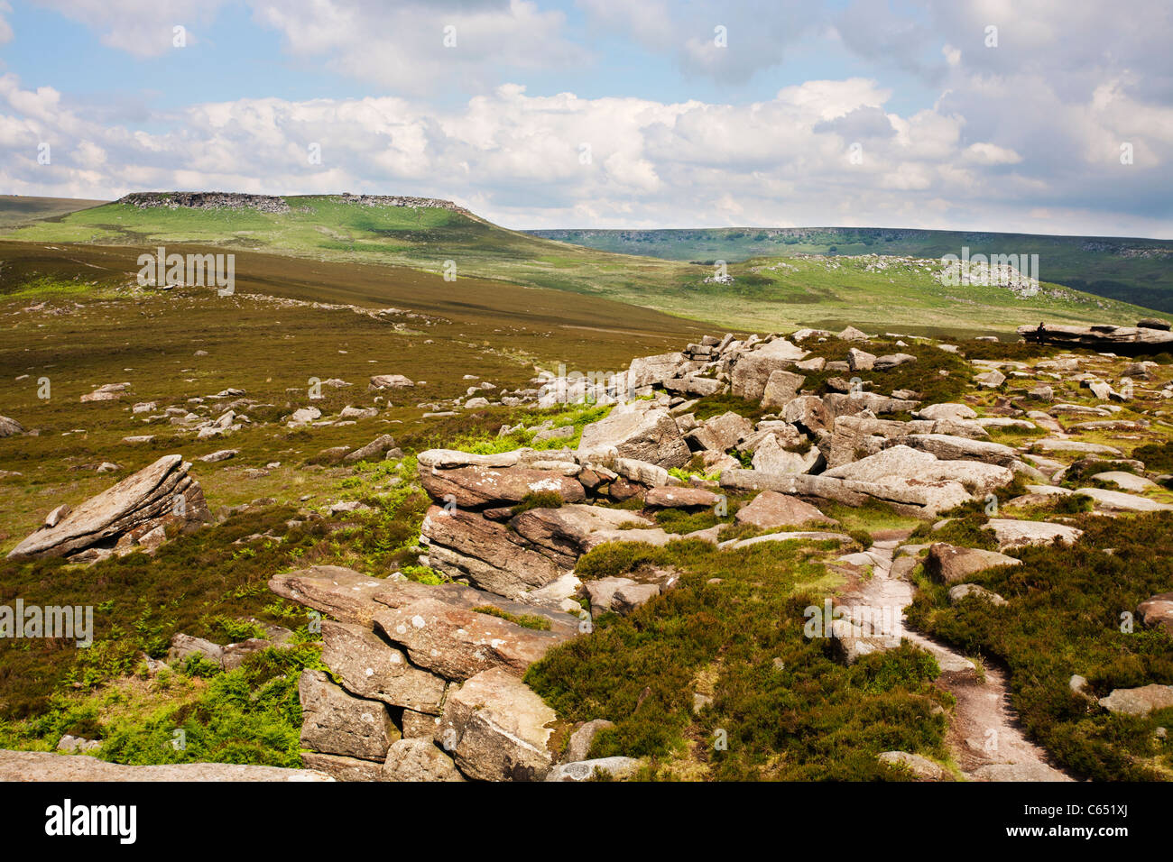 Hathersage Moor - vista verso Higger TOR e Carl Wark, Derbyshire, Inghilterra Foto Stock