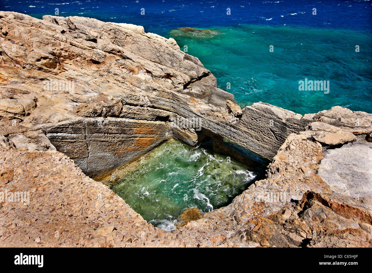 Antico (Roman) pesci vasche, in un luogo chiamato 'Kakia Skala', circa 9 km a est di Ierapetra, Lassithi, Creta, Grecia Foto Stock